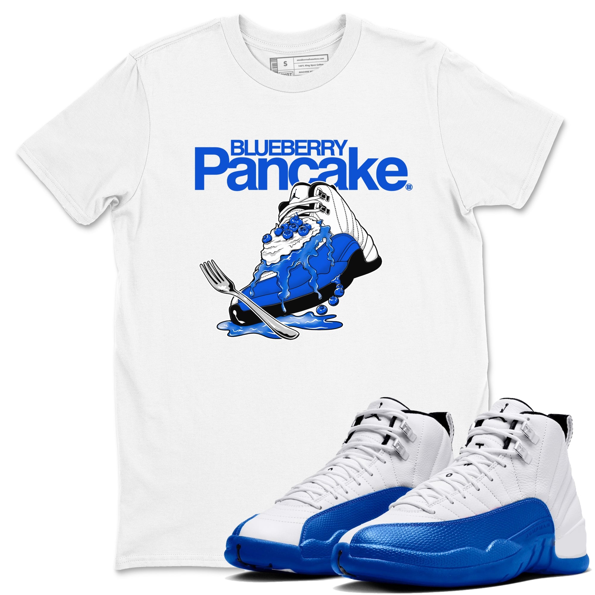 12s Blueberry shirts to match jordans Blueberry Pancake sneaker match tees Air Jordan 12 Blueberry Drip Gear Zone streetwear brand White 1 unisex cotton tee