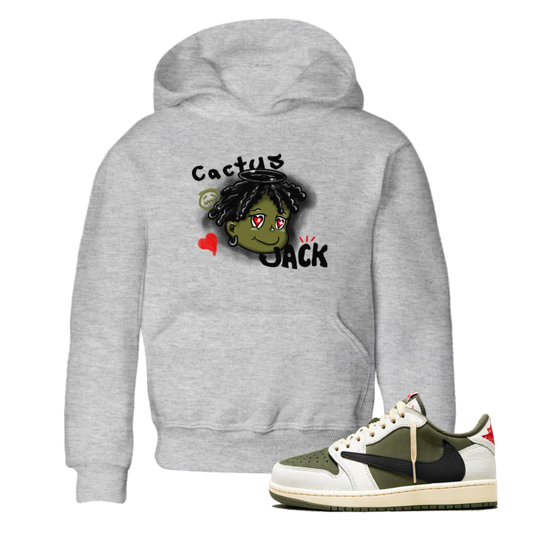 Jordan 1 Olive t shirts to match sneakers Born Blessed sneaker match tees Air Jordan 1 Low x Travis Scott Reverse Olive tee Drip Gear Zone Youth Baby Heather Grey 1 tee