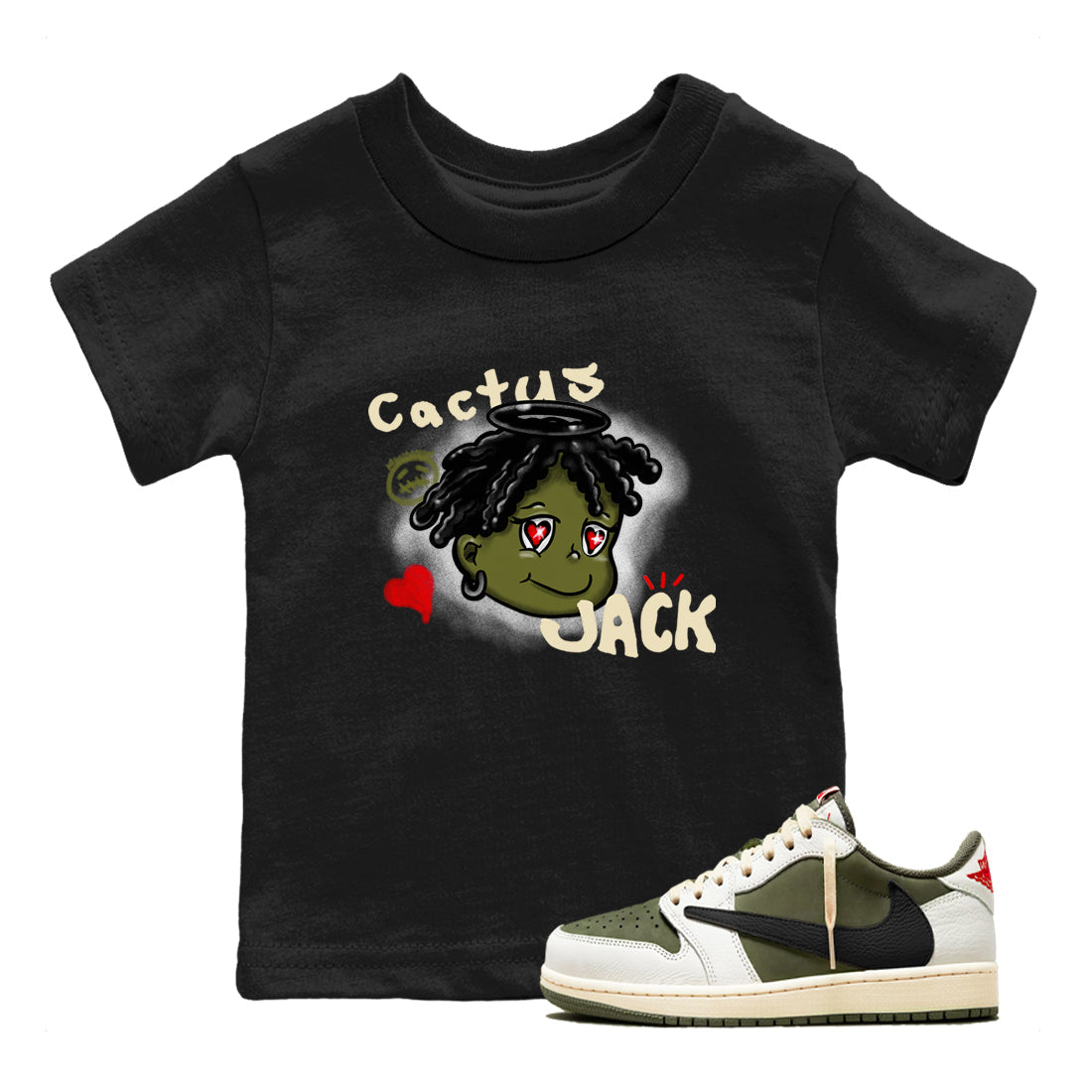 Jordan 1 Olive t shirts to match sneakers Born Blessed sneaker match tees Air Jordan 1 Low x Travis Scott Reverse Olive tee Drip Gear Zone Youth Baby Black 1 tee
