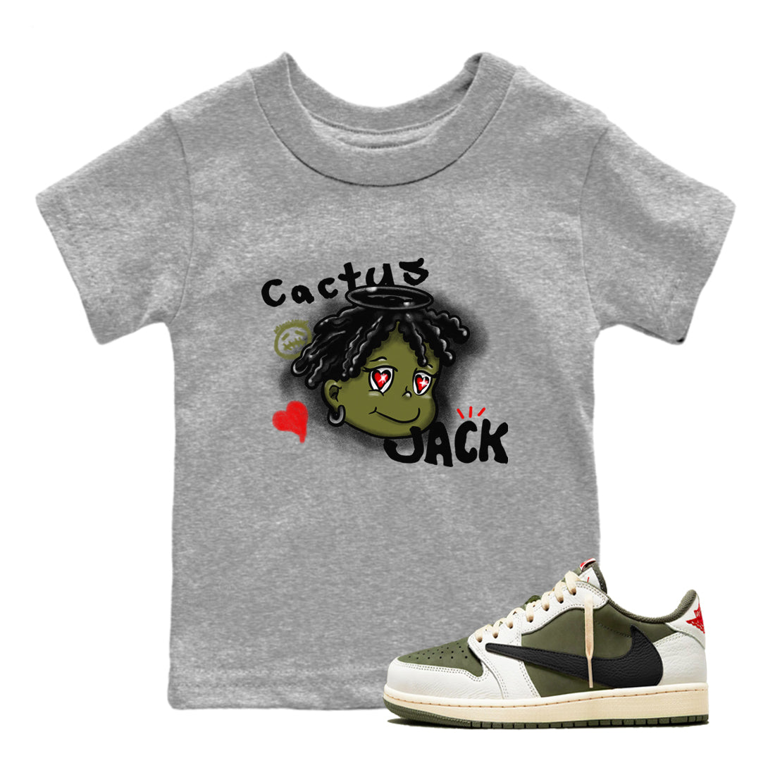 Jordan 1 Olive t shirts to match sneakers Born Blessed sneaker match tees Air Jordan 1 Low x Travis Scott Reverse Olive tee Drip Gear Zone Youth Baby Heather Grey 1 tee