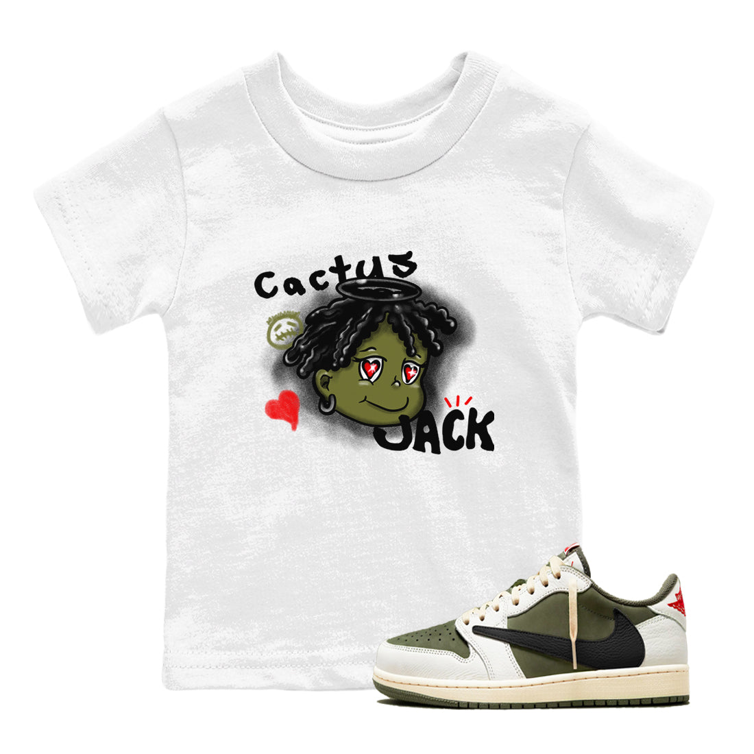 Jordan 1 Olive t shirts to match sneakers Born Blessed sneaker match tees Air Jordan 1 Low x Travis Scott Reverse Olive tee Drip Gear Zone Youth Baby White 1 tee