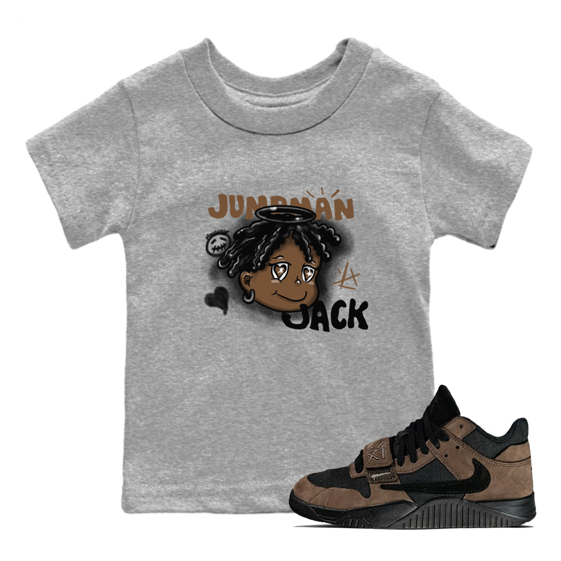 Jordan Jumpman Jack Travis Scott Dark Mocha shirts to match jordans Born Blessed sneaker match tees Jordan Jumpman Jack Travis Scott Dark Mocha match shoes to clothes Drip Gear Zone Youth Baby Heather Grey 1 tee