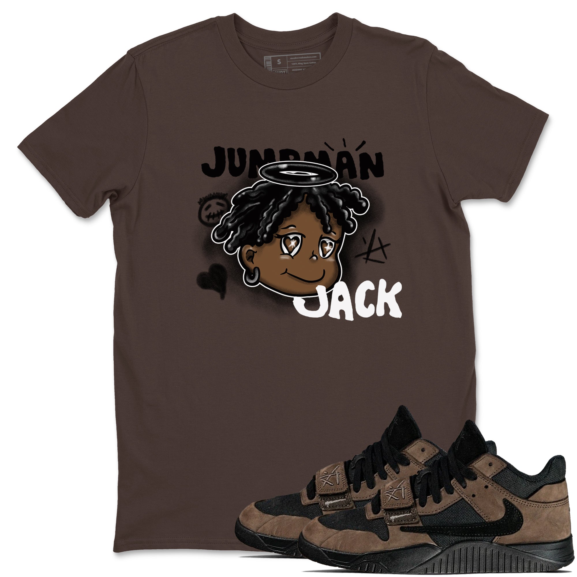 Jordan Jumpman Jack Travis Scott Dark Mocha shirts to match jordans Born Blessed sneaker match tees Jordan Jumpman Jack Travis Scott Dark Mocha match shoes to clothes Drip Gear Zone unisex cotton Dark Chocolate 1 shirts