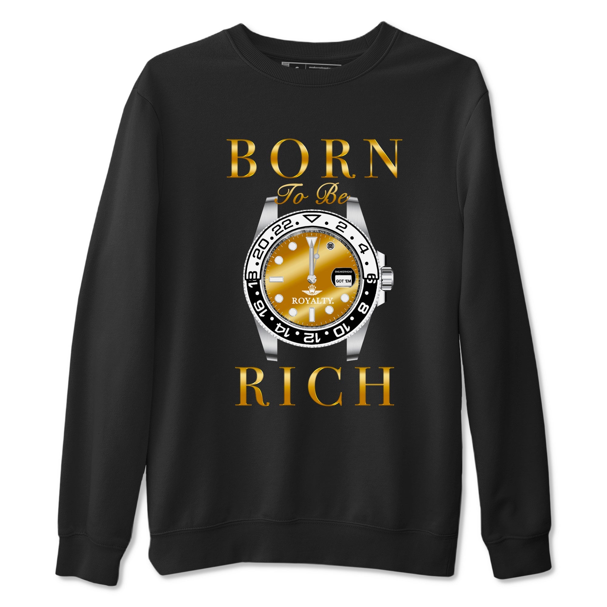 AJ1 Black Metallic Gold shirts to match jordans Born To Be Rich sneaker match tees Air Jordan 1 Black Metallic Gold Drip Gear Zone streetwear brand Black 2 unisex cotton tee