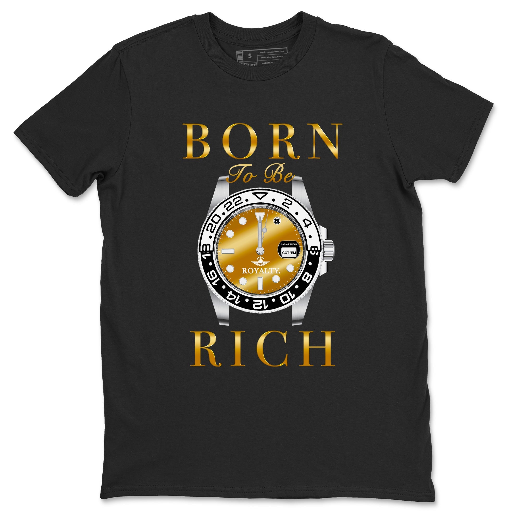AJ1 Black Metallic Gold shirts to match jordans Born To Be Rich sneaker match tees Air Jordan 1 Black Metallic Gold Drip Gear Zone streetwear brand Black 2 unisex cotton tee