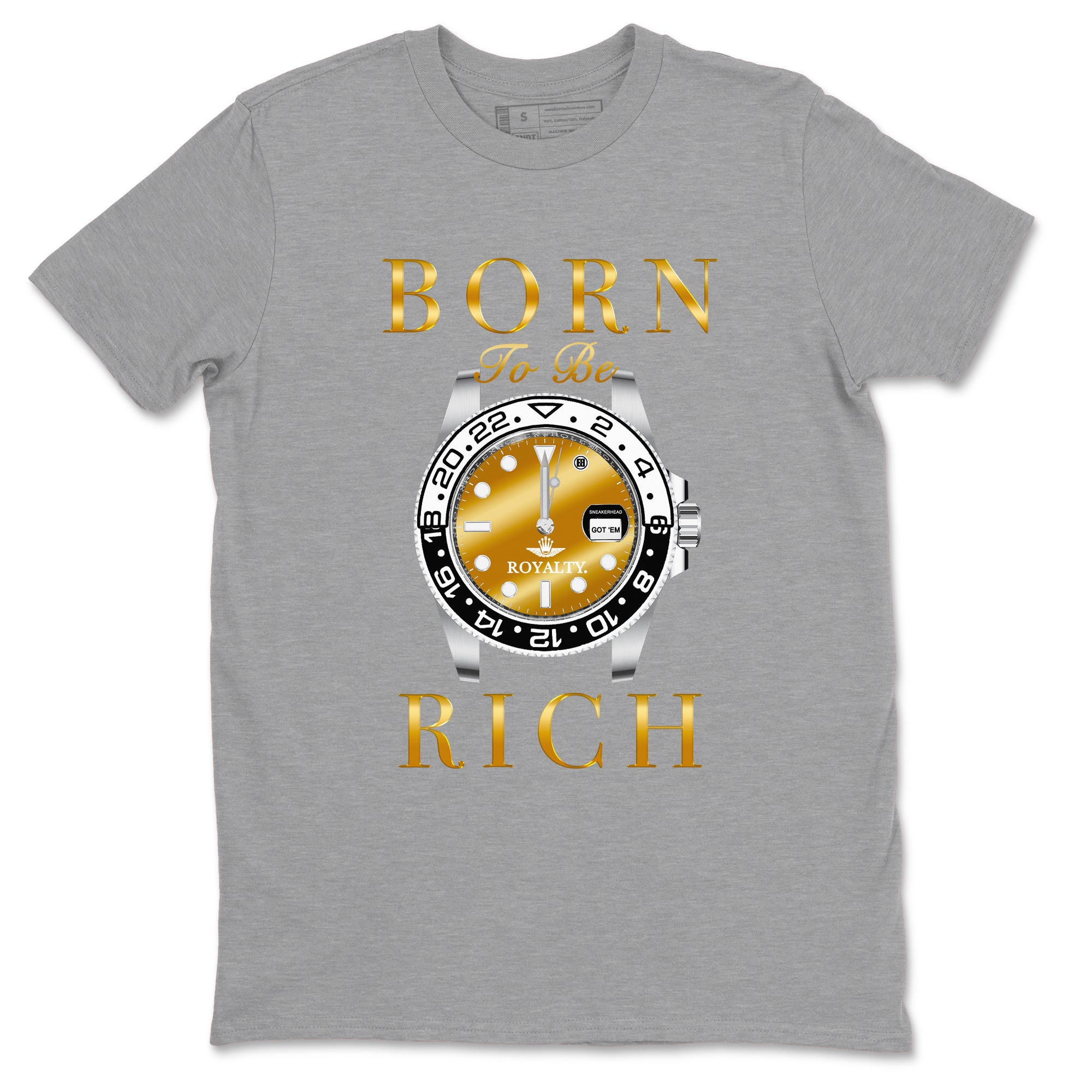 AJ1 Black Metallic Gold shirts to match jordans Born To Be Rich sneaker match tees Air Jordan 1 Black Metallic Gold Drip Gear Zone streetwear brand Heather Grey 2 unisex cotton tee