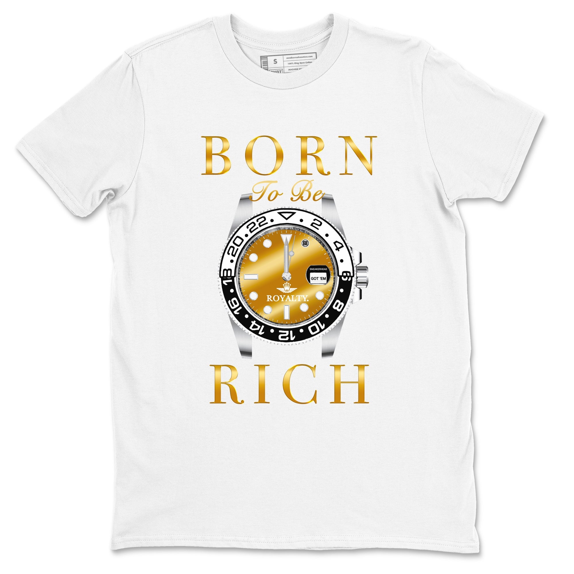 AJ1 Black Metallic Gold shirts to match jordans Born To Be Rich sneaker match tees Air Jordan 1 Black Metallic Gold Drip Gear Zone streetwear brand White 2 unisex cotton tee