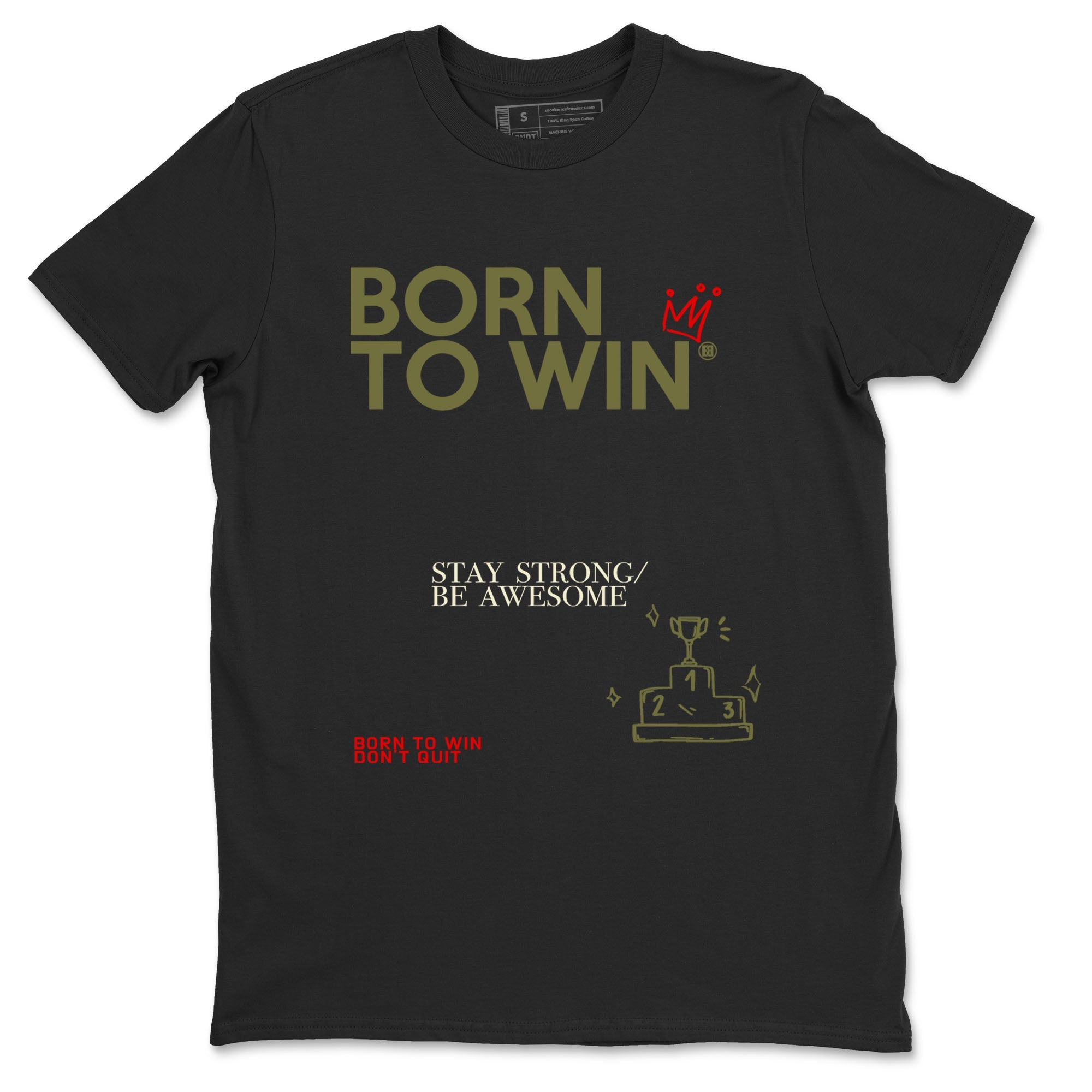 1s Travis Scott Black Olive shirts to match jordans Born To Win sneaker match tees Air Jordan 1 Travis Scott Black Olive Drip Gear Zone streetwear brand Black 2 unisex cotton tee