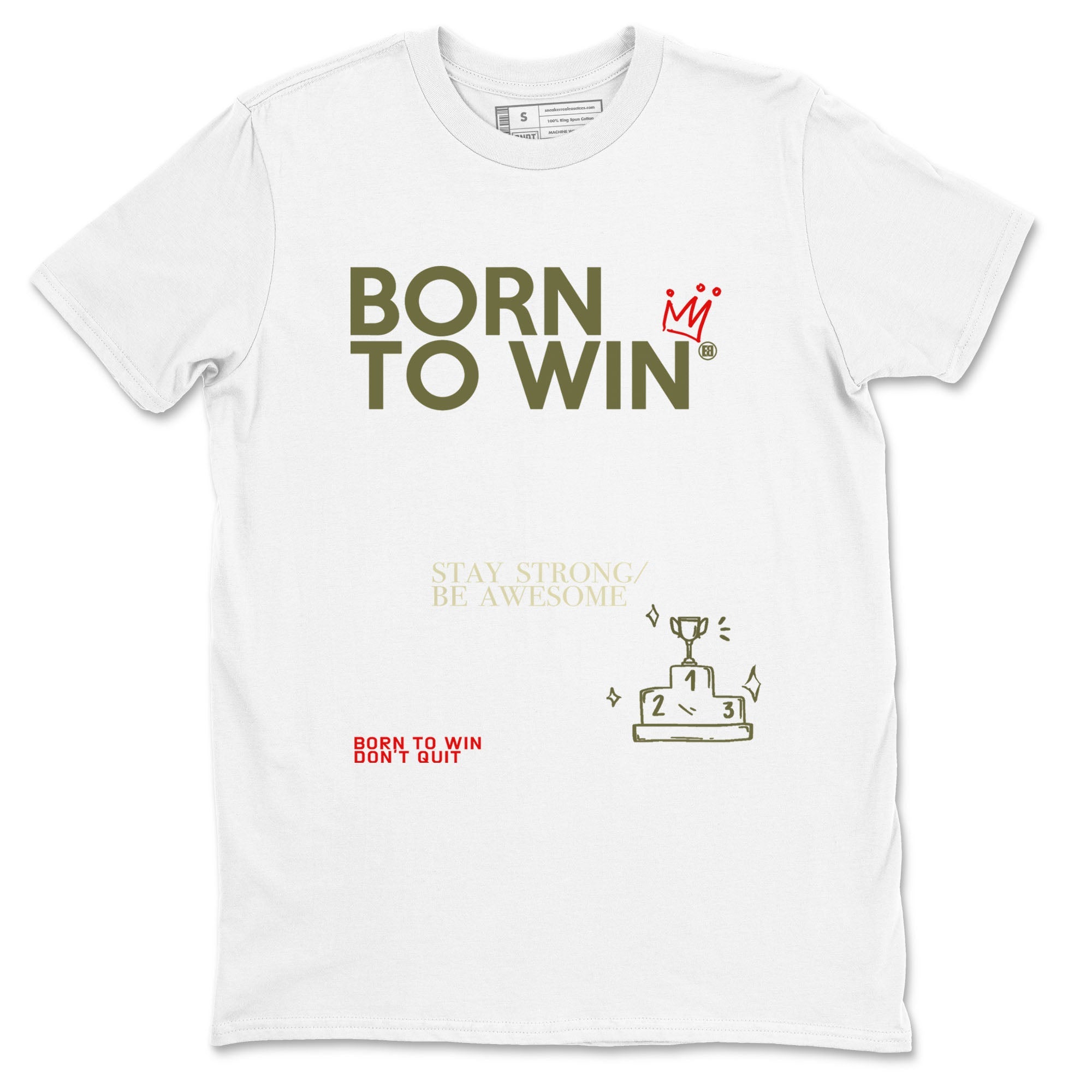 1s Travis Scott Black Olive shirts to match jordans Born To Win sneaker match tees Air Jordan 1 Travis Scott Black Olive Drip Gear Zone streetwear brand White 2 unisex cotton tee