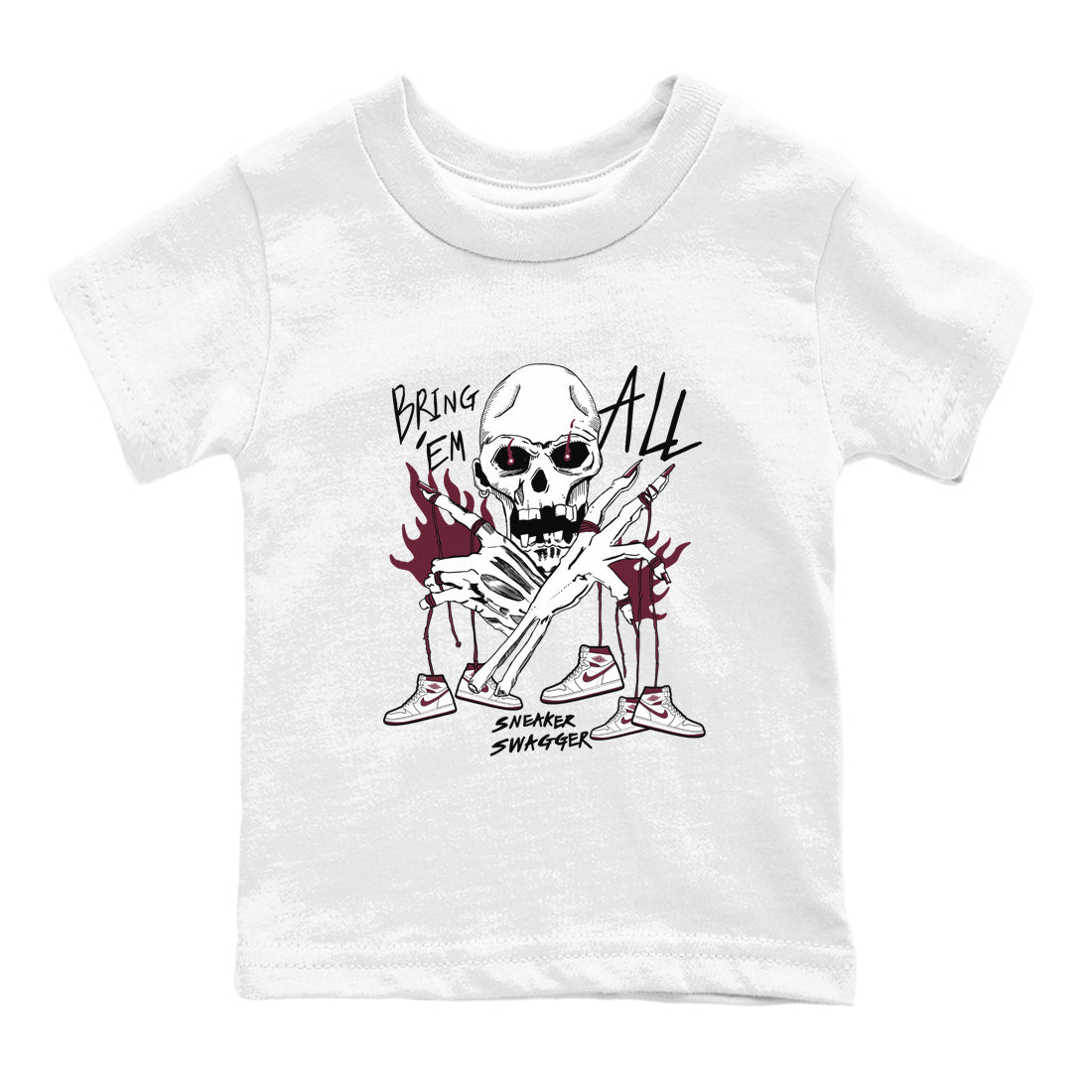 AJ1 Metallic Burgundy shirts to match jordans Bring 'Em All sneaker match tees Air Jordan 1 Metallic Burgundy Drip Gear Zone streetwear brand Baby and Youth White 2 cotton tee