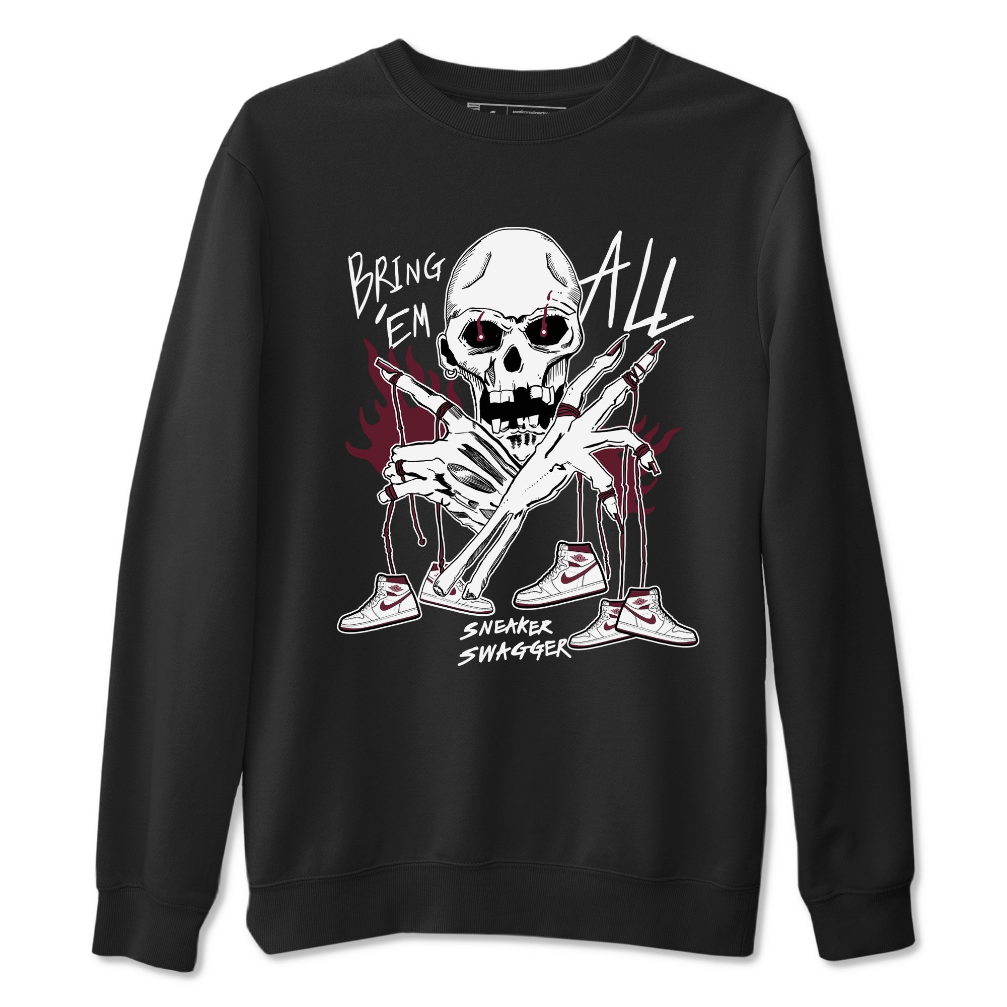 AJ1 Metallic Burgundy shirts to match jordans Bring 'Em All sneaker match tees Air Jordan 1 Metallic Burgundy Drip Gear Zone streetwear brand Black 2 unisex cotton tee