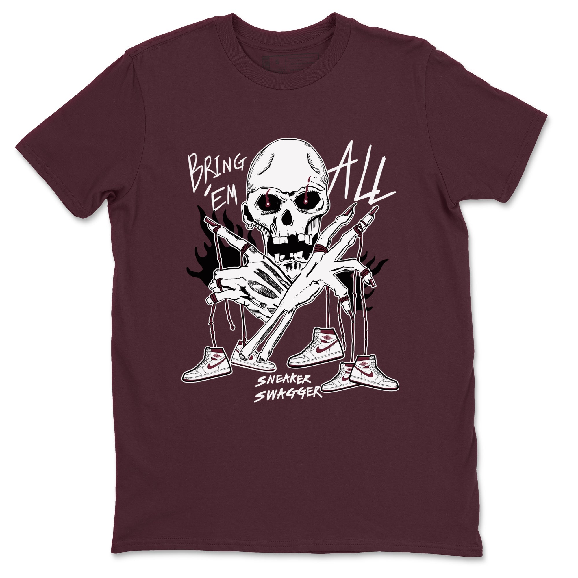 AJ1 Metallic Burgundy shirts to match jordans Bring 'Em All sneaker match tees Air Jordan 1 Metallic Burgundy Drip Gear Zone streetwear brand Maroon 2 unisex cotton tee