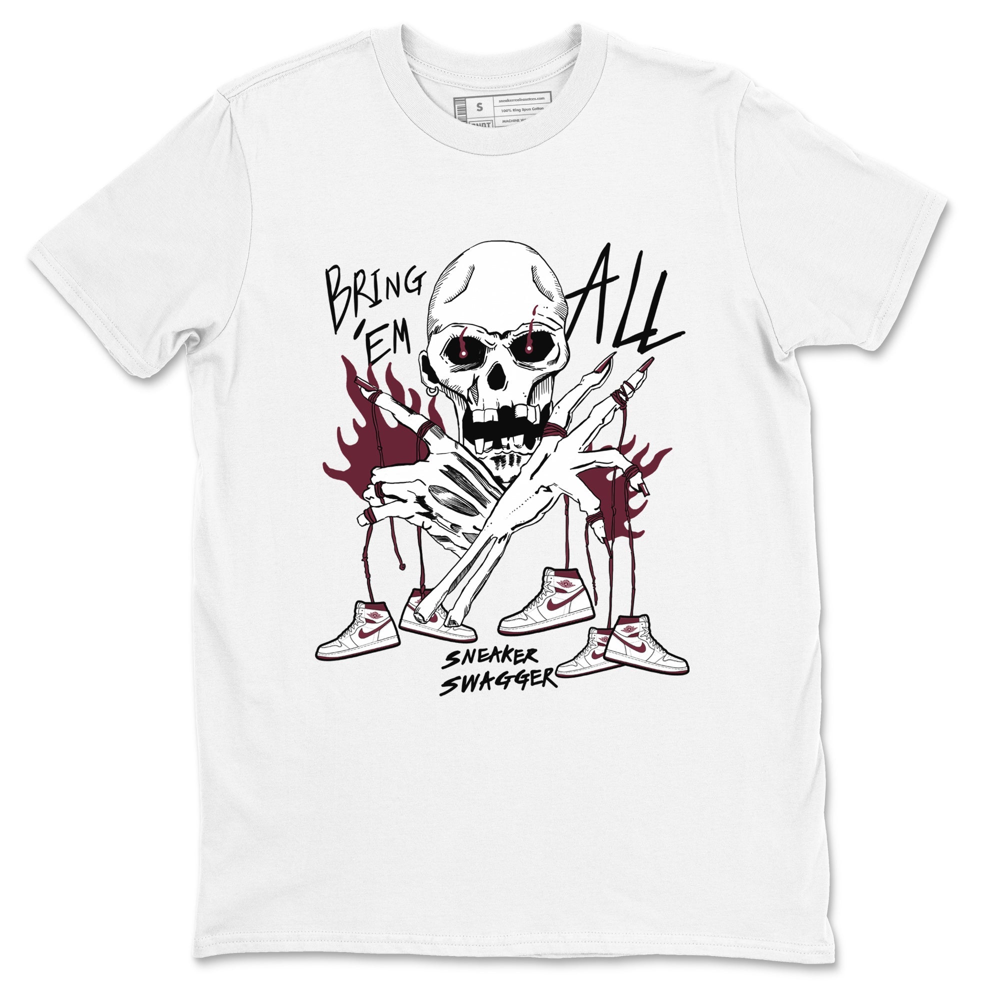 AJ1 Metallic Burgundy shirts to match jordans Bring 'Em All sneaker match tees Air Jordan 1 Metallic Burgundy Drip Gear Zone streetwear brand White 2 unisex cotton tee