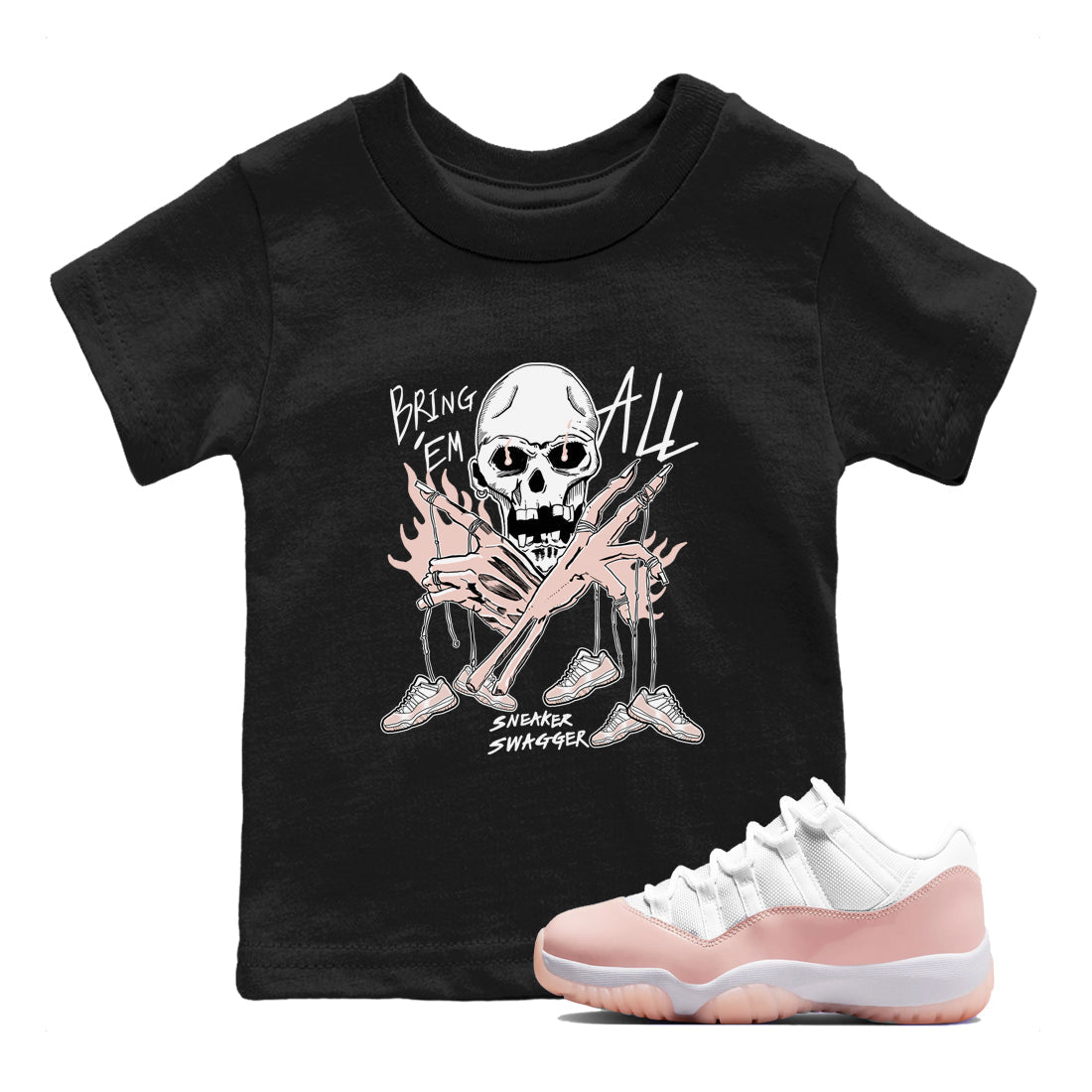 AJ11 Legend Pink shirts to match jordans Bring 'Em All sneaker match tees Air Jordan 11 Legend Pink Drip Gear Zone streetwear brand Baby and Youth Black 1 cotton tee