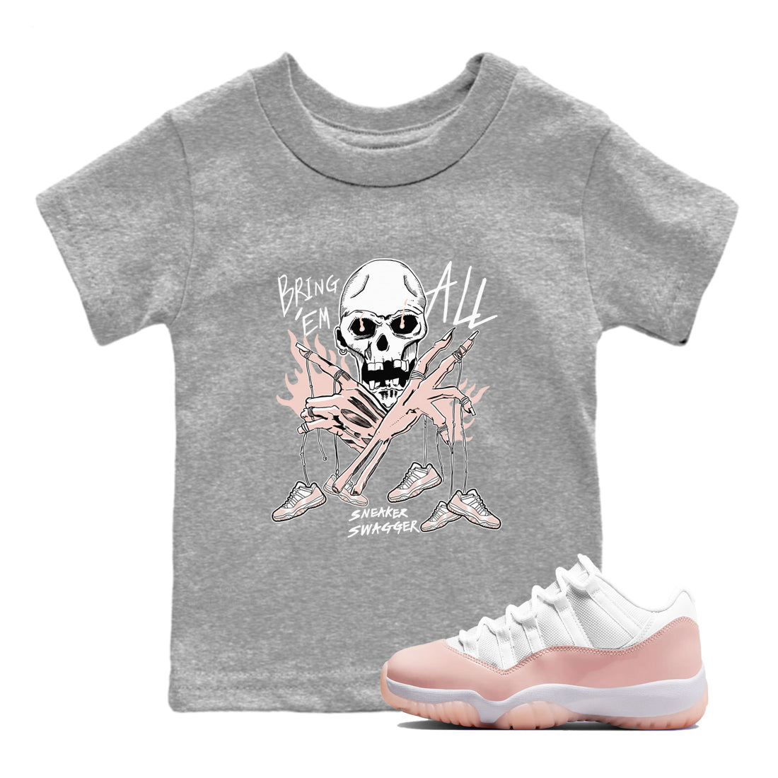 AJ11 Legend Pink shirts to match jordans Bring 'Em All sneaker match tees Air Jordan 11 Legend Pink Drip Gear Zone streetwear brand Baby and Youth Heather Grey 1 cotton tee