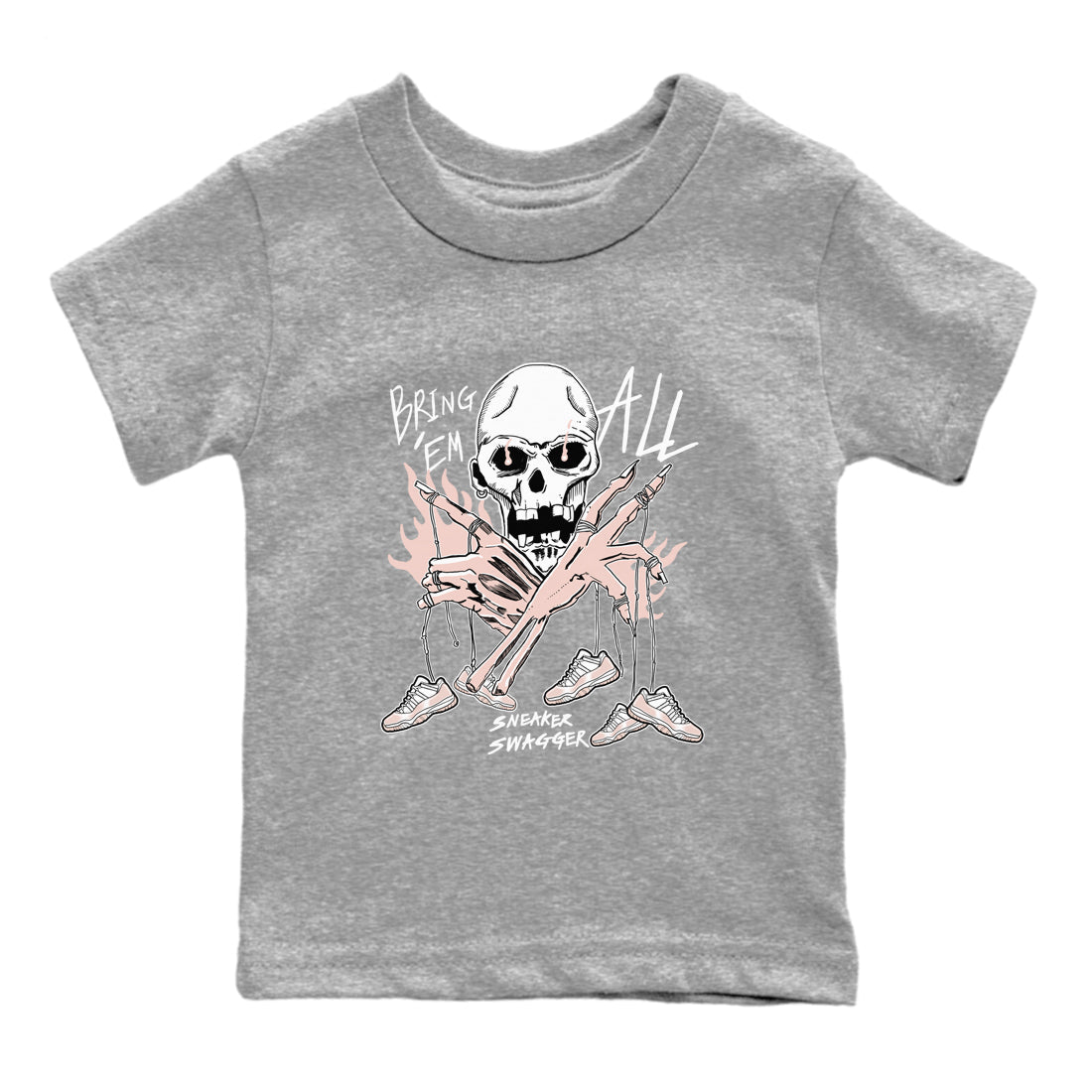 AJ11 Legend Pink shirts to match jordans Bring 'Em All sneaker match tees Air Jordan 11 Legend Pink Drip Gear Zone streetwear brand Baby and Youth Heather Grey 2 cotton tee
