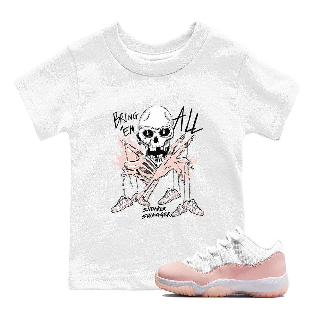 AJ11 Legend Pink shirts to match jordans Bring 'Em All sneaker match tees Air Jordan 11 Legend Pink Drip Gear Zone streetwear brand Baby and Youth White 1 cotton tee