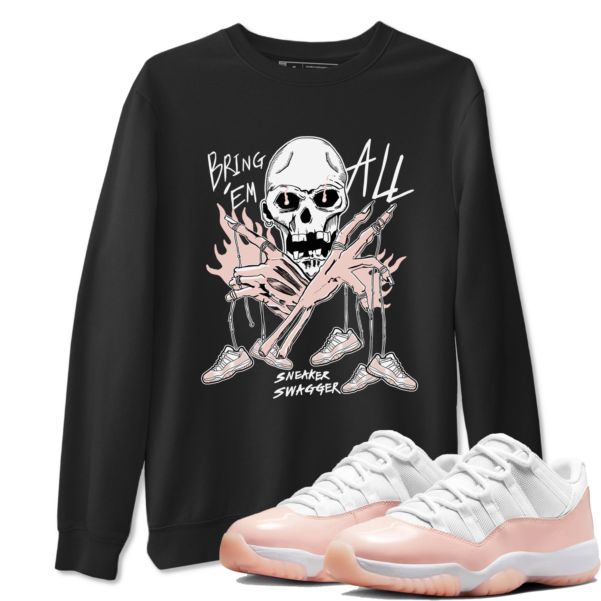 AJ11 Legend Pink shirts to match jordans Bring 'Em All sneaker match tees Air Jordan 11 Legend Pink Drip Gear Zone streetwear brand Black 1 unisex cotton tee