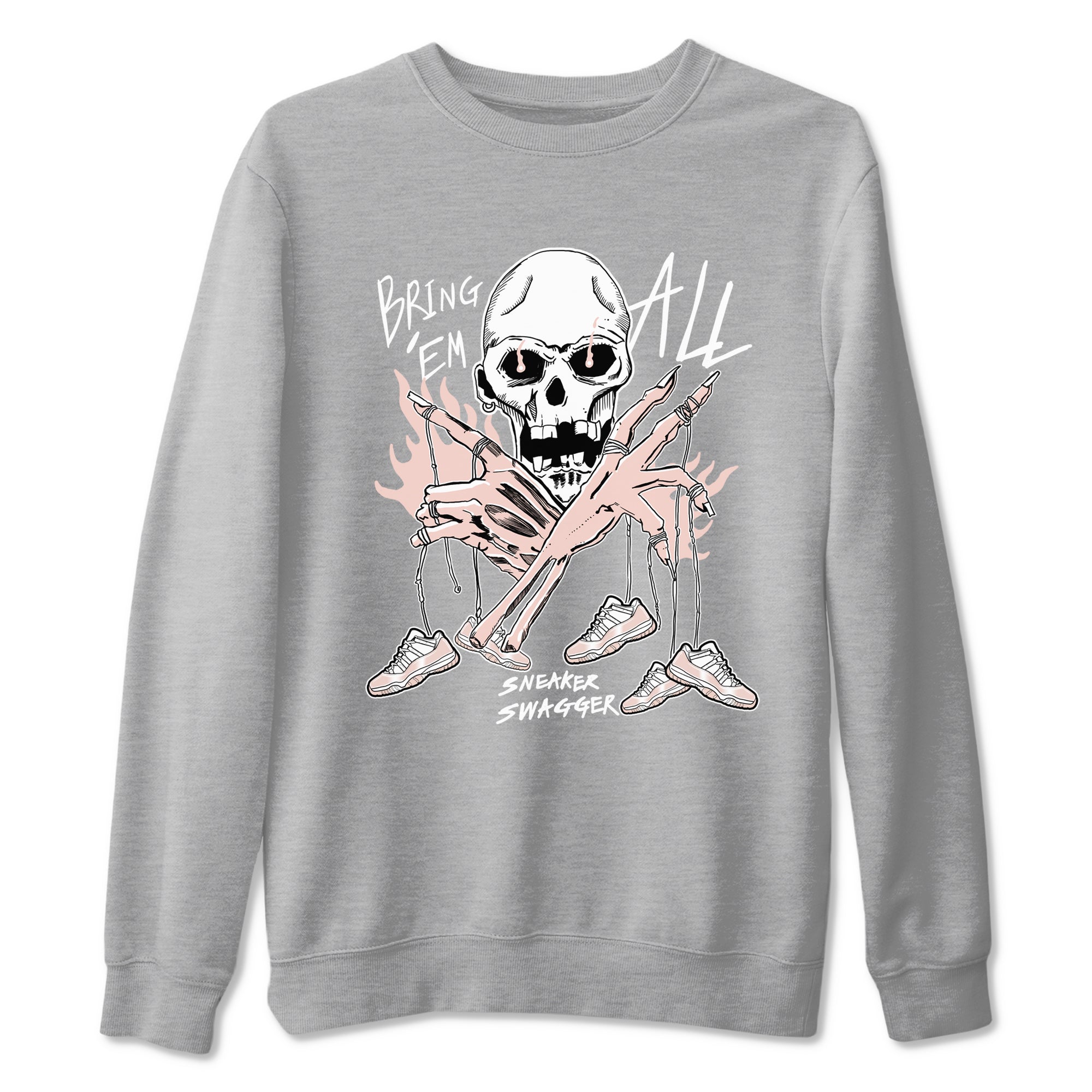 AJ11 Legend Pink shirts to match jordans Bring 'Em All sneaker match tees Air Jordan 11 Legend Pink Drip Gear Zone streetwear brand Heather Grey 2 unisex cotton tee