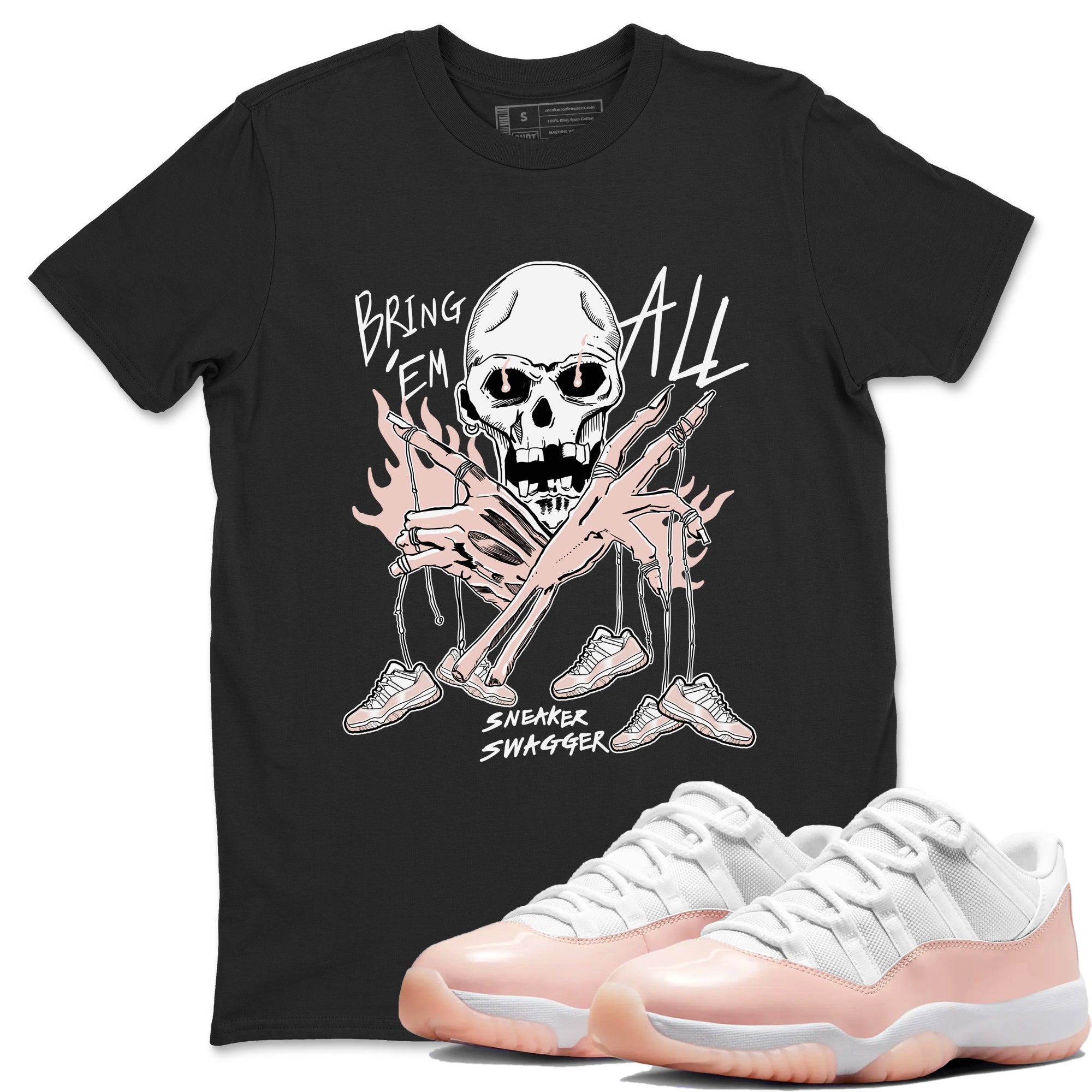AJ11 Legend Pink shirts to match jordans Bring 'Em All sneaker match tees Air Jordan 11 Legend Pink Drip Gear Zone streetwear brand Black 1 unisex cotton tee