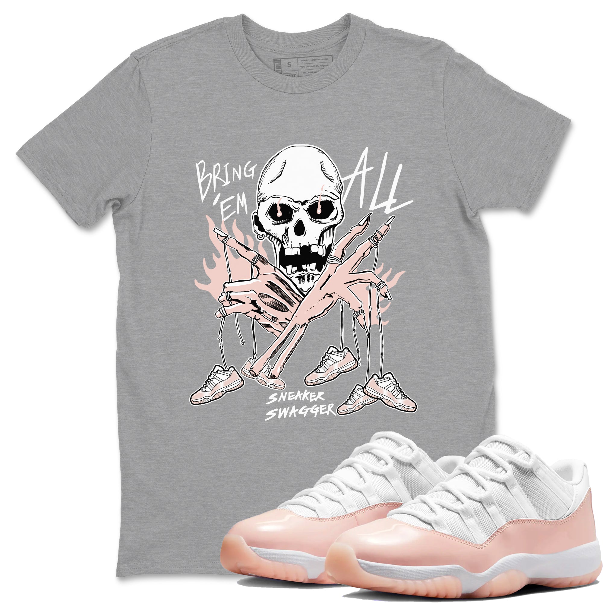 AJ11 Legend Pink shirts to match jordans Bring 'Em All sneaker match tees Air Jordan 11 Legend Pink Drip Gear Zone streetwear brand Heather Grey 1 unisex cotton tee