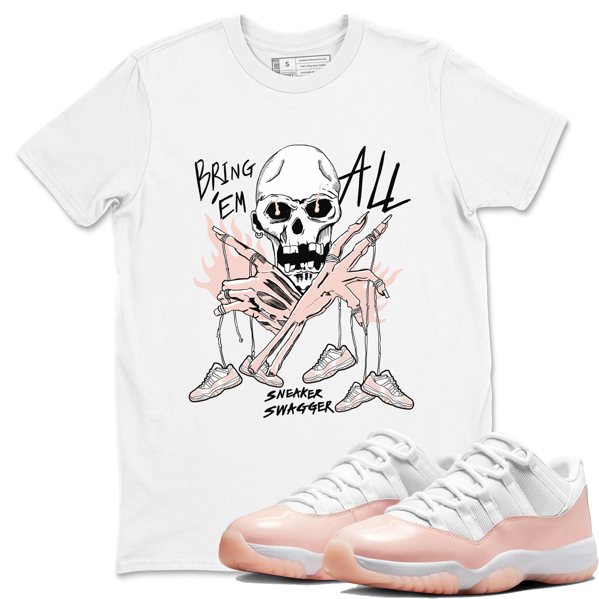 AJ11 Legend Pink shirts to match jordans Bring 'Em All sneaker match tees Air Jordan 11 Legend Pink Drip Gear Zone streetwear brand White 1 unisex cotton tee