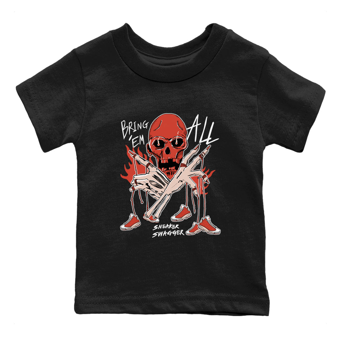 13s Dune Red shirts to match jordans Bring 'Em All sneaker match tees Air Jordan 13 Dune Red Drip Gear Zone streetwear brand Baby and Youth Black 2 cotton tee