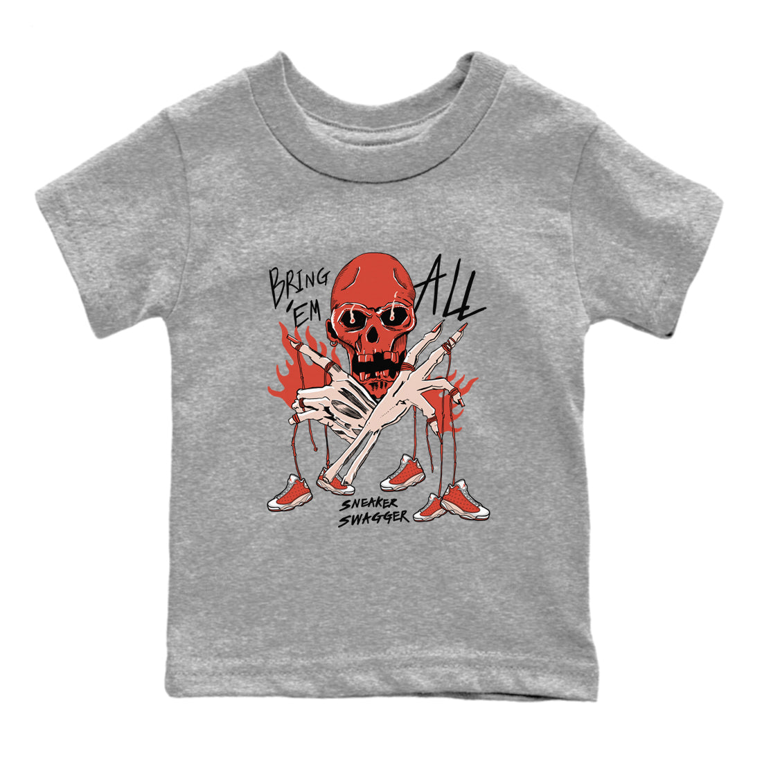 13s Dune Red shirts to match jordans Bring 'Em All sneaker match tees Air Jordan 13 Dune Red Drip Gear Zone streetwear brand Baby and Youth Heather Grey 2 cotton tee