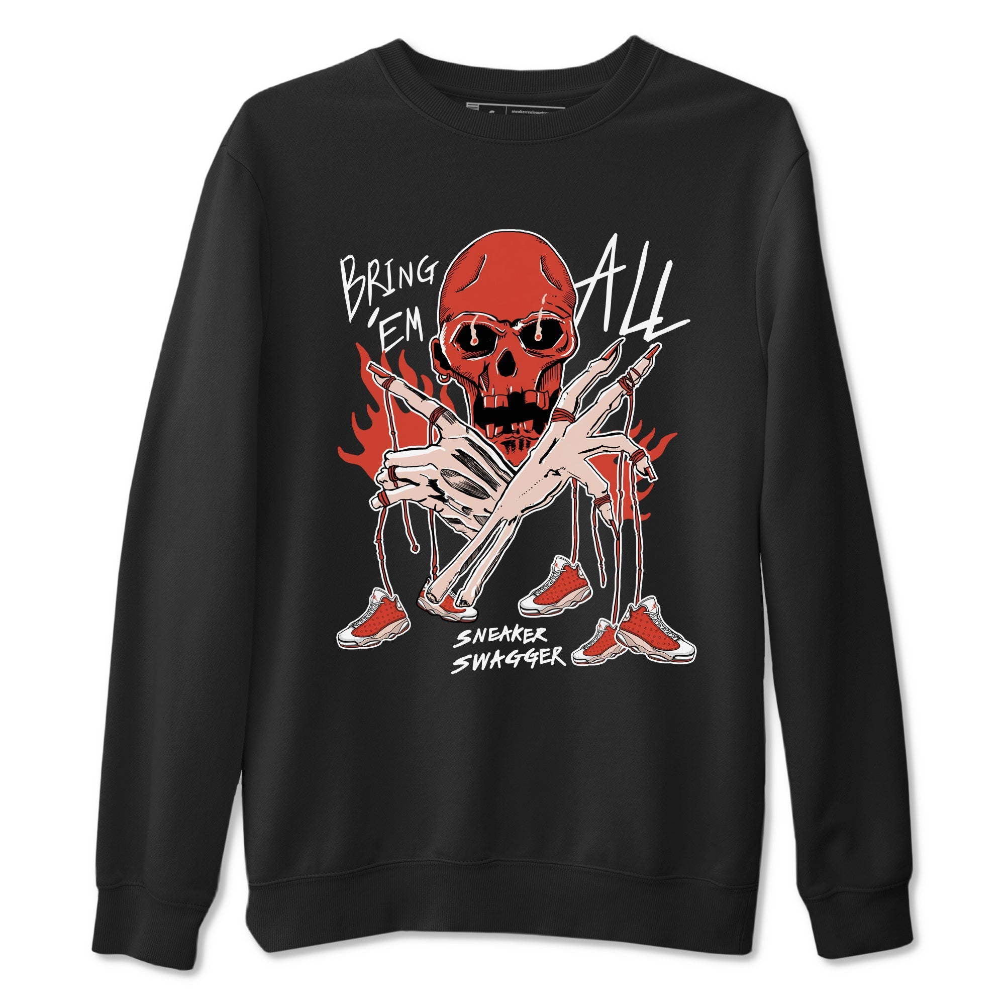 13s Dune Red shirts to match jordans Bring 'Em All sneaker match tees Air Jordan 13 Dune Red Drip Gear Zone streetwear brand Black 2 unisex cotton tee