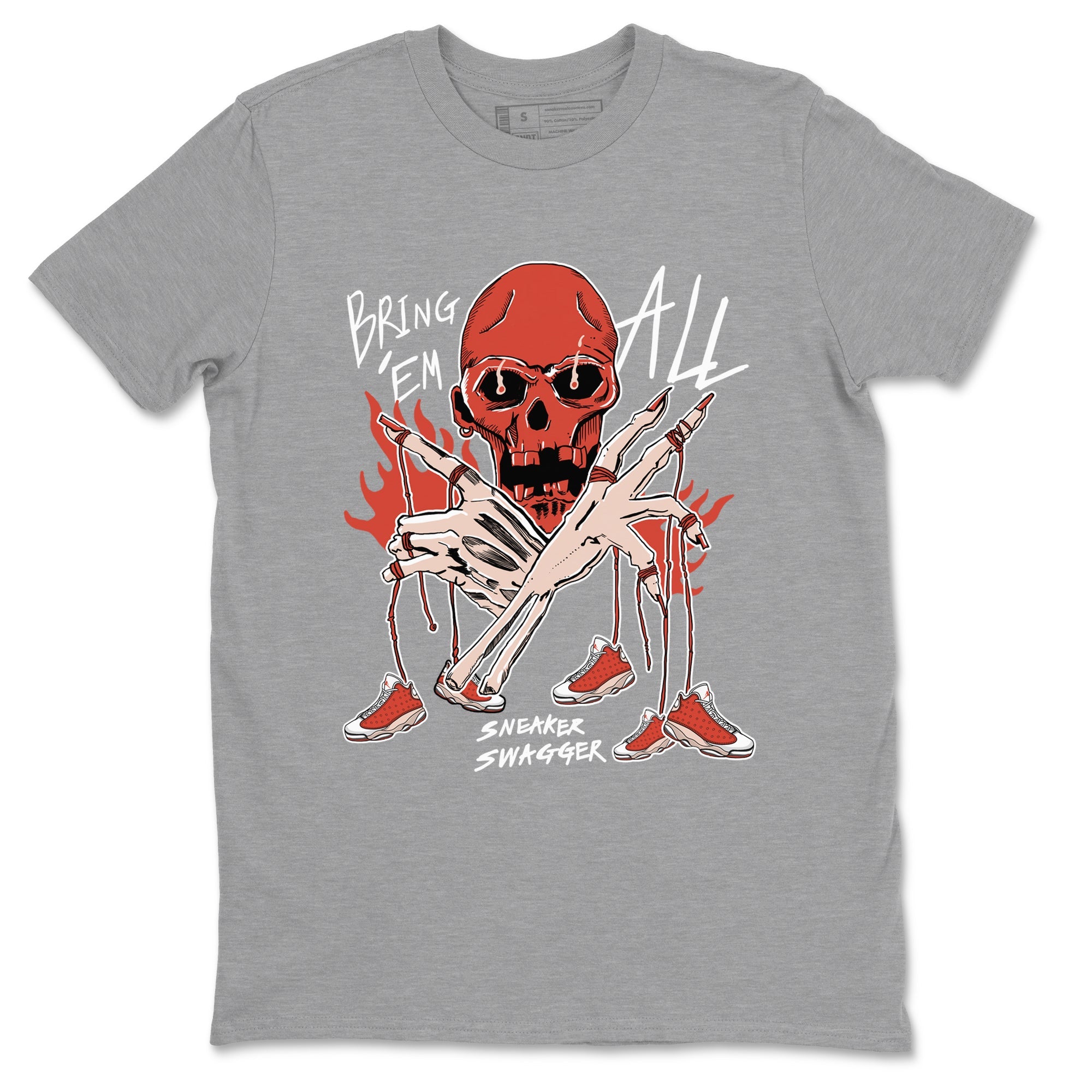 13s Dune Red shirts to match jordans Bring 'Em All sneaker match tees Air Jordan 13 Dune Red Drip Gear Zone streetwear brand Heather Grey 2 unisex cotton tee
