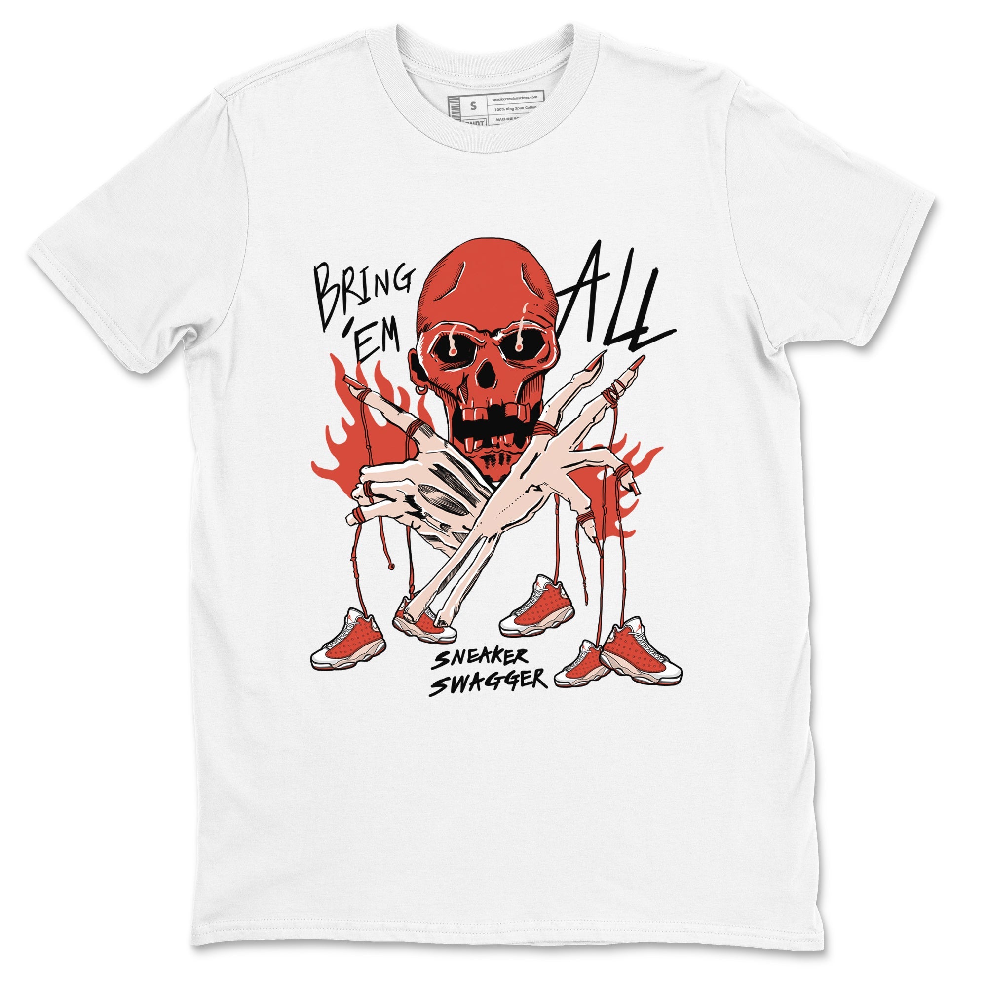 13s Dune Red shirts to match jordans Bring 'Em All sneaker match tees Air Jordan 13 Dune Red Drip Gear Zone streetwear brand White 2 unisex cotton tee