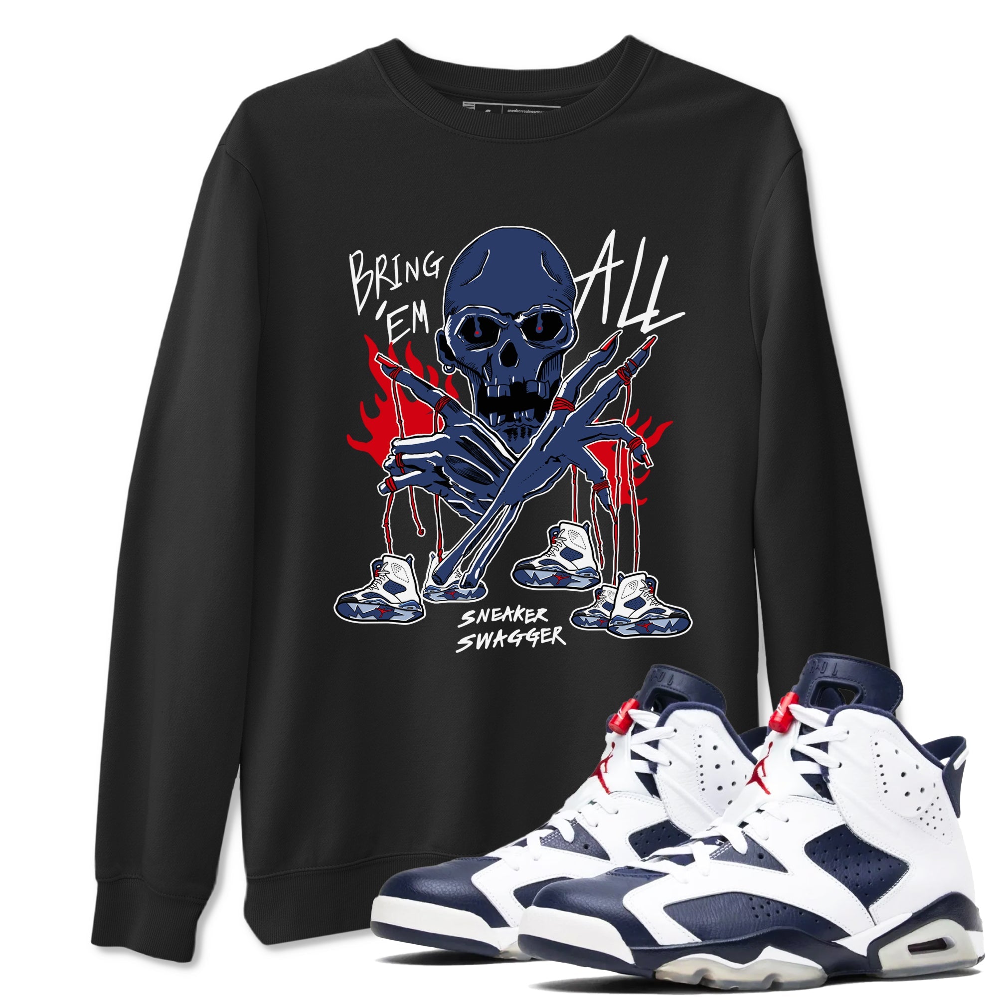 AJ6 Olympic shirts to match jordans Bring 'Em All sneaker match tees Air Jordan 6 Olympic Drip Gear Zone streetwear brand Black 1 unisex cotton tee