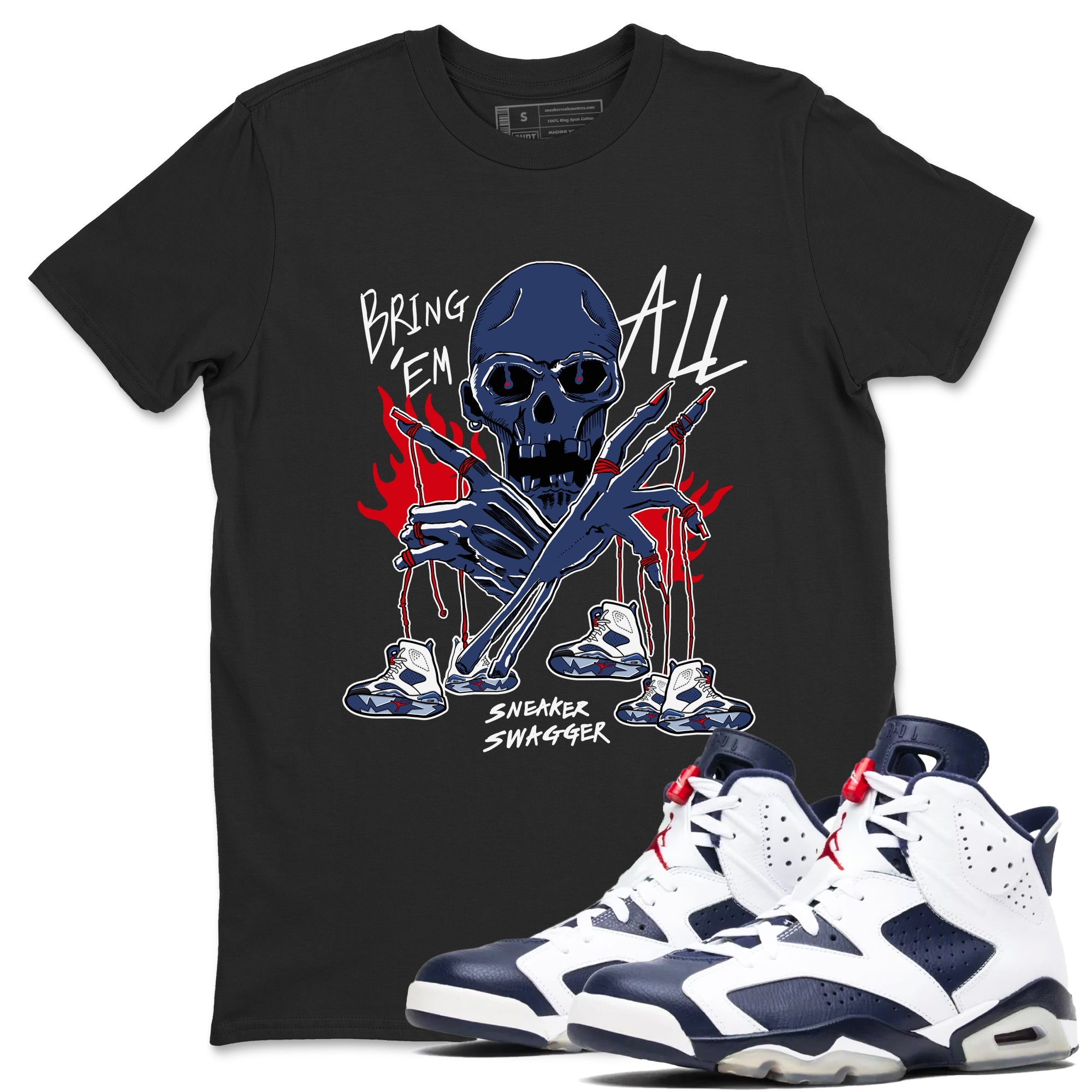 AJ6 Olympic shirts to match jordans Bring 'Em All sneaker match tees Air Jordan 6 Olympic Drip Gear Zone streetwear brand Black 1 unisex cotton tee