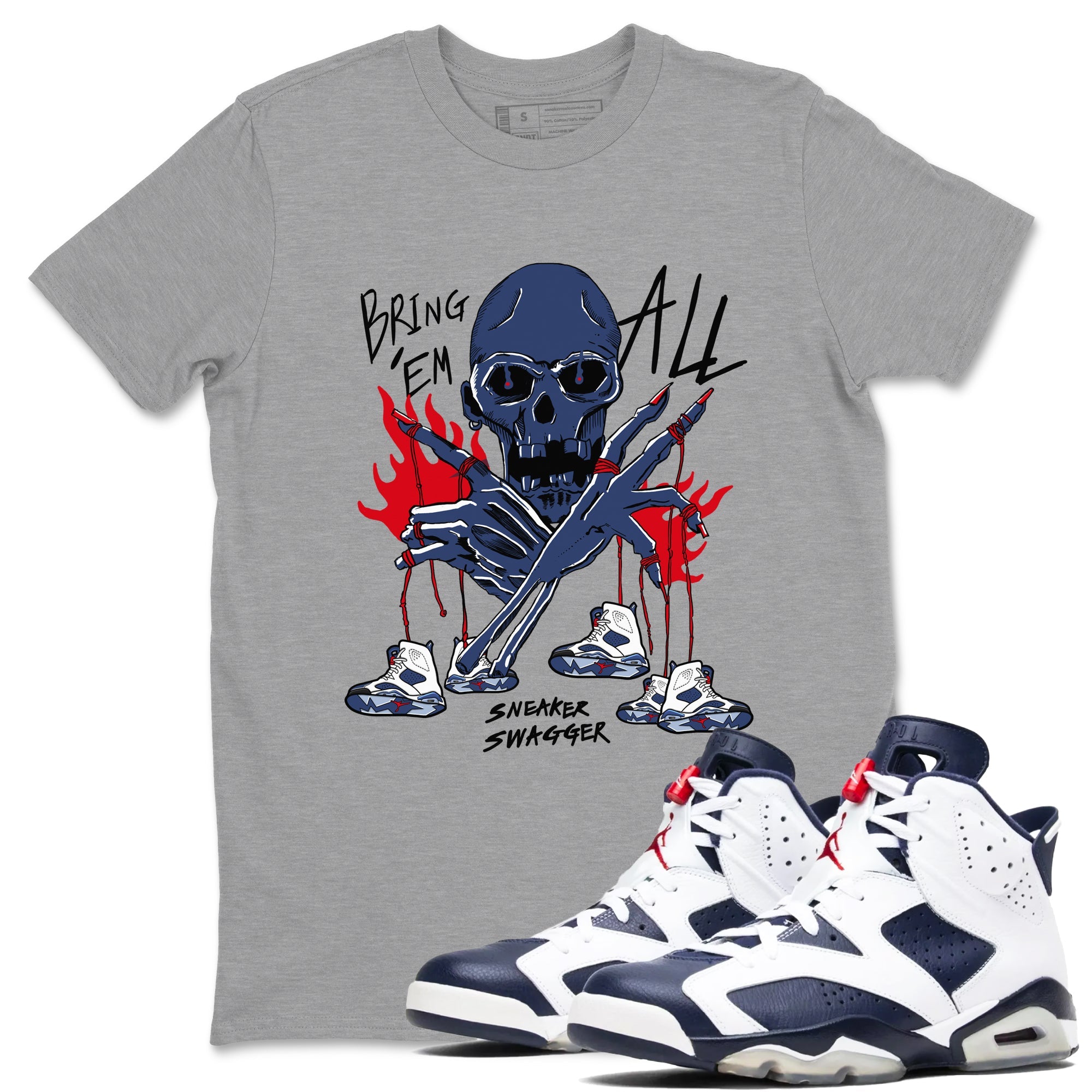 AJ6 Olympic shirts to match jordans Bring 'Em All sneaker match tees Air Jordan 6 Olympic Drip Gear Zone streetwear brand Heather Grey 1 unisex cotton tee