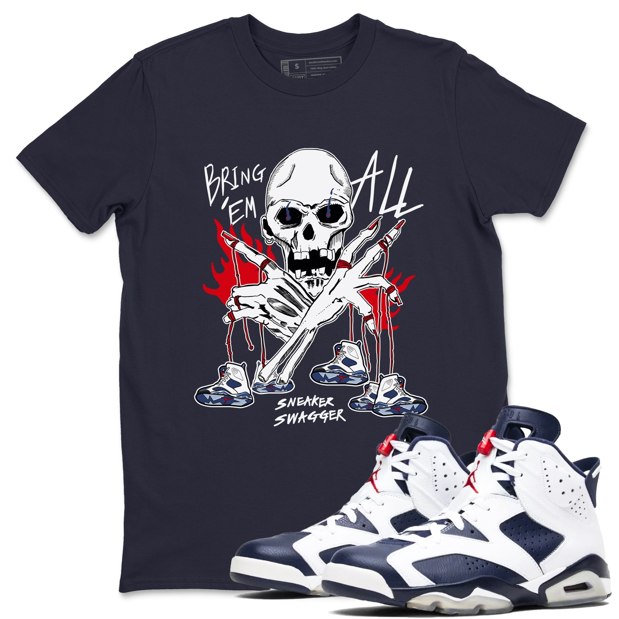 AJ6 Olympic shirts to match jordans Bring 'Em All sneaker match tees Air Jordan 6 Olympic Drip Gear Zone streetwear brand Navy 1 unisex cotton tee