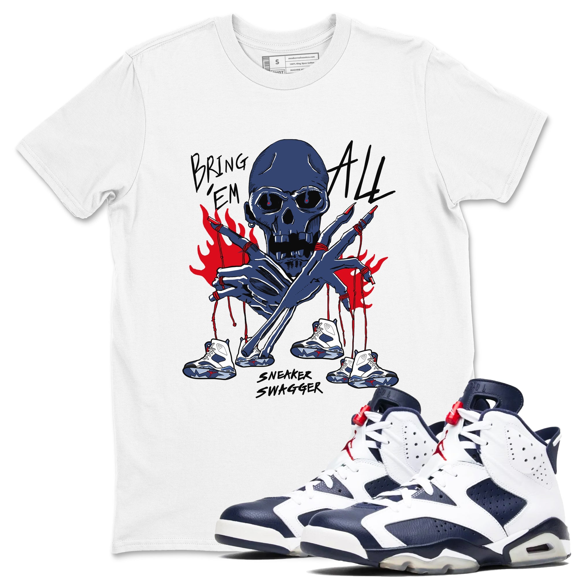 AJ6 Olympic shirts to match jordans Bring 'Em All sneaker match tees Air Jordan 6 Olympic Drip Gear Zone streetwear brand White 1 unisex cotton tee