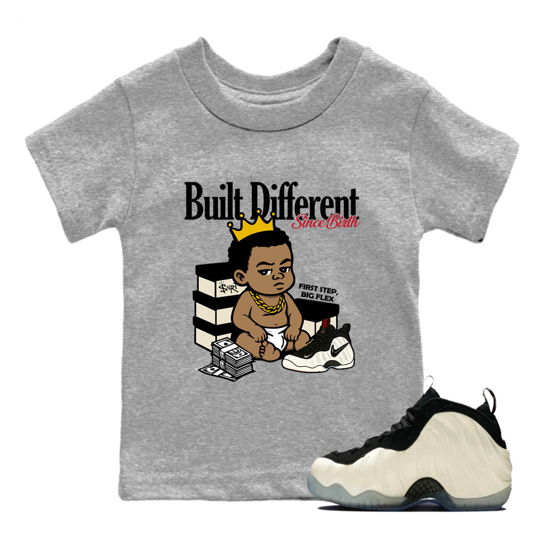 Sneaker Threads  Sneaker Tees To Match Air Foamposite One Pearl  Built Different Since Birth Youth Graphic Tee Heather Grey 1. Perfect for Jordan releases 2025 colorways.