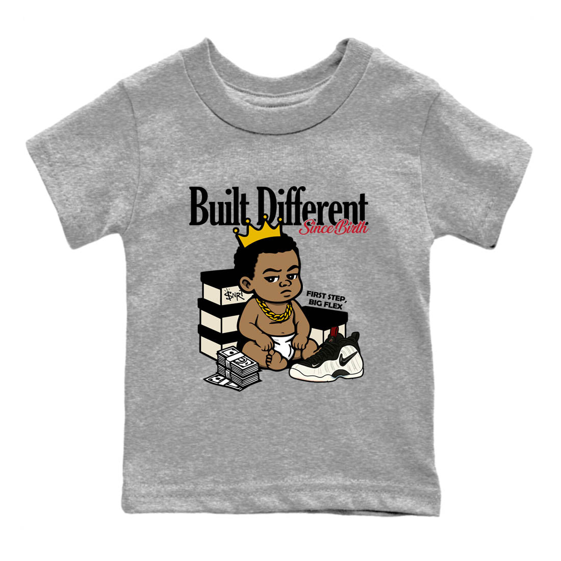 Sneaker Threads  Sneaker Tees To Match Air Foamposite One Pearl  Built Different Since Birth Youth Graphic Tee Heather Grey 2. Perfect for Jordan releases 2025 colorways.