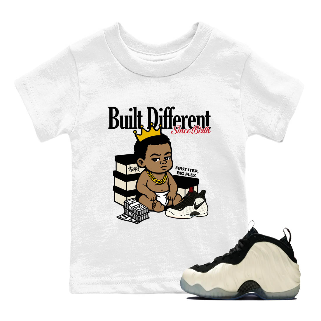 Sneaker Threads  Sneaker Tees To Match Air Foamposite One Pearl  Built Different Since Birth Youth Graphic Tee White 1. Perfect for Jordan releases 2025 colorways.