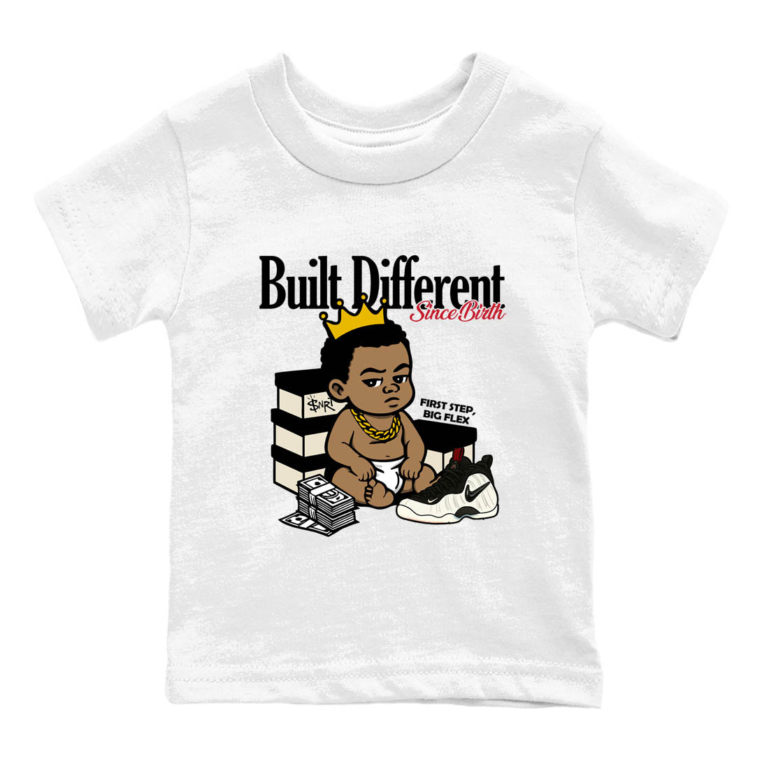 Sneaker Threads  Sneaker Tees To Match Air Foamposite One Pearl  Built Different Since Birth Youth Graphic Tee White 2. Perfect for Jordan releases 2025 colorways.