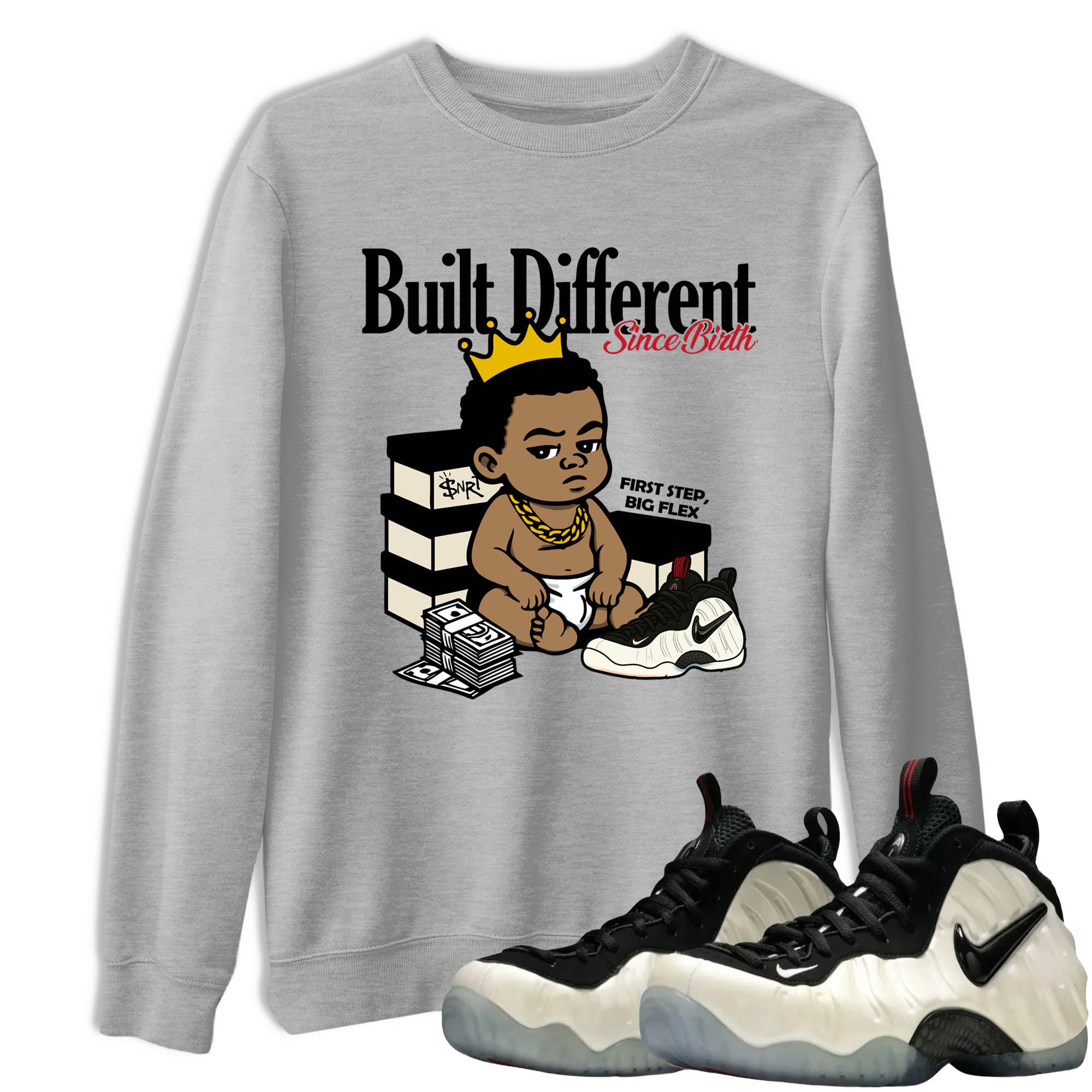 Sneaker Threads  Sneaker Tees To Match Air Foamposite One Pearl  Built Different Since Birth Graphic Tee Heather Grey 1. Perfect for Jordan releases 2025 colorways.