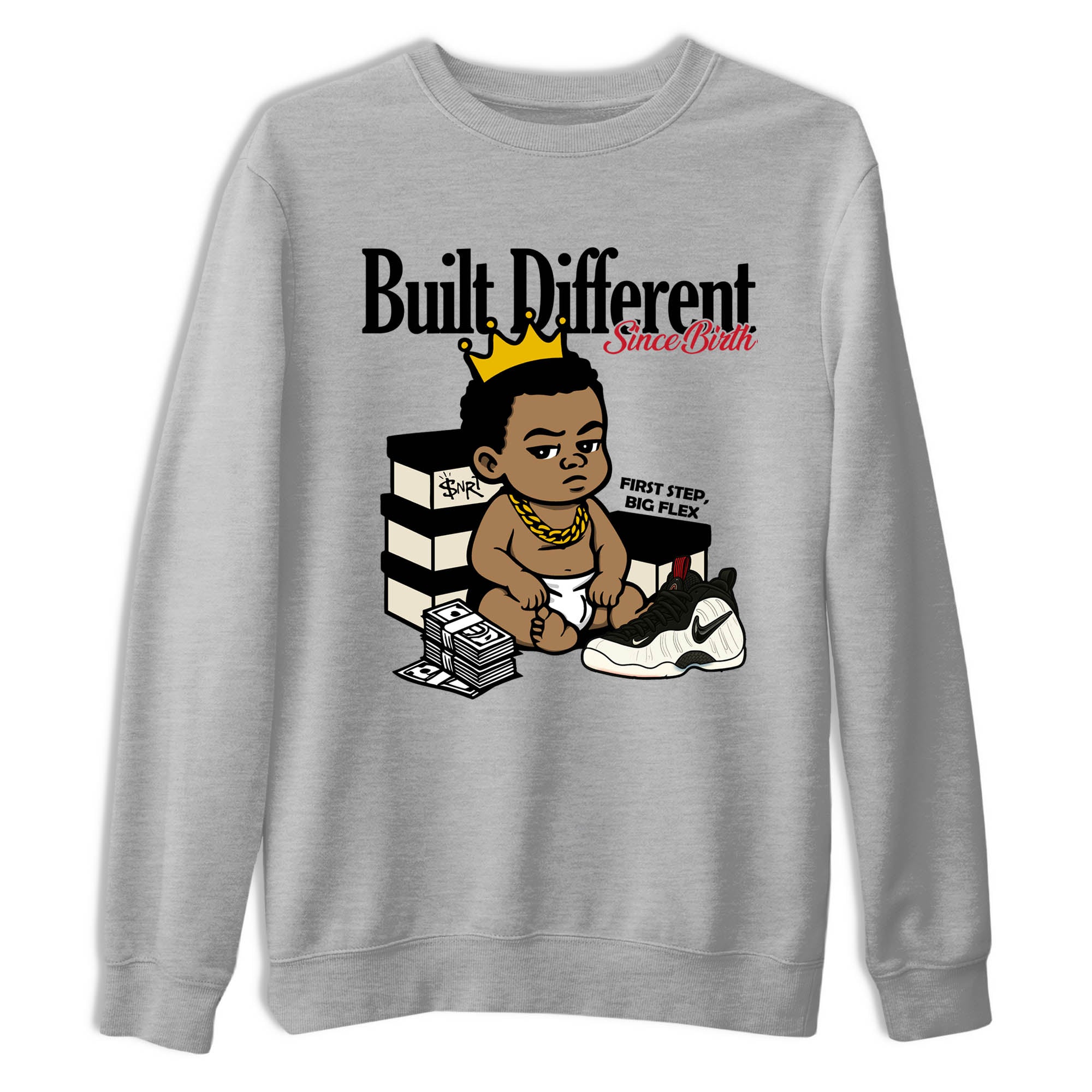 Sneaker Threads  Sneaker Tees To Match Air Foamposite One Pearl  Built Different Since Birth Graphic Tee Heather Grey 2. Perfect for Jordan releases 2025 colorways.