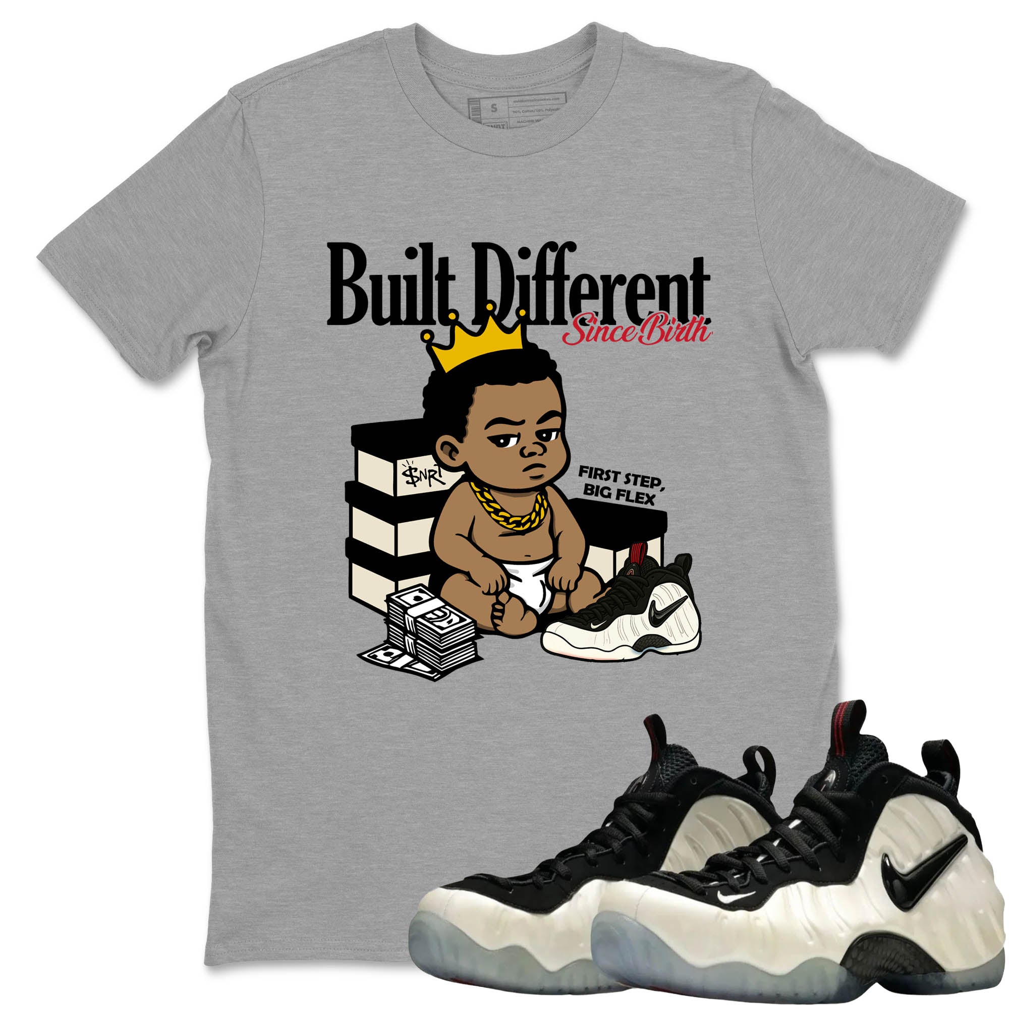 Sneaker Threads  Sneaker Tees To Match Air Foamposite One Pearl  Built Different Since Birth Graphic Tee Heather Grey 1. Perfect for Jordan releases 2025 colorways.