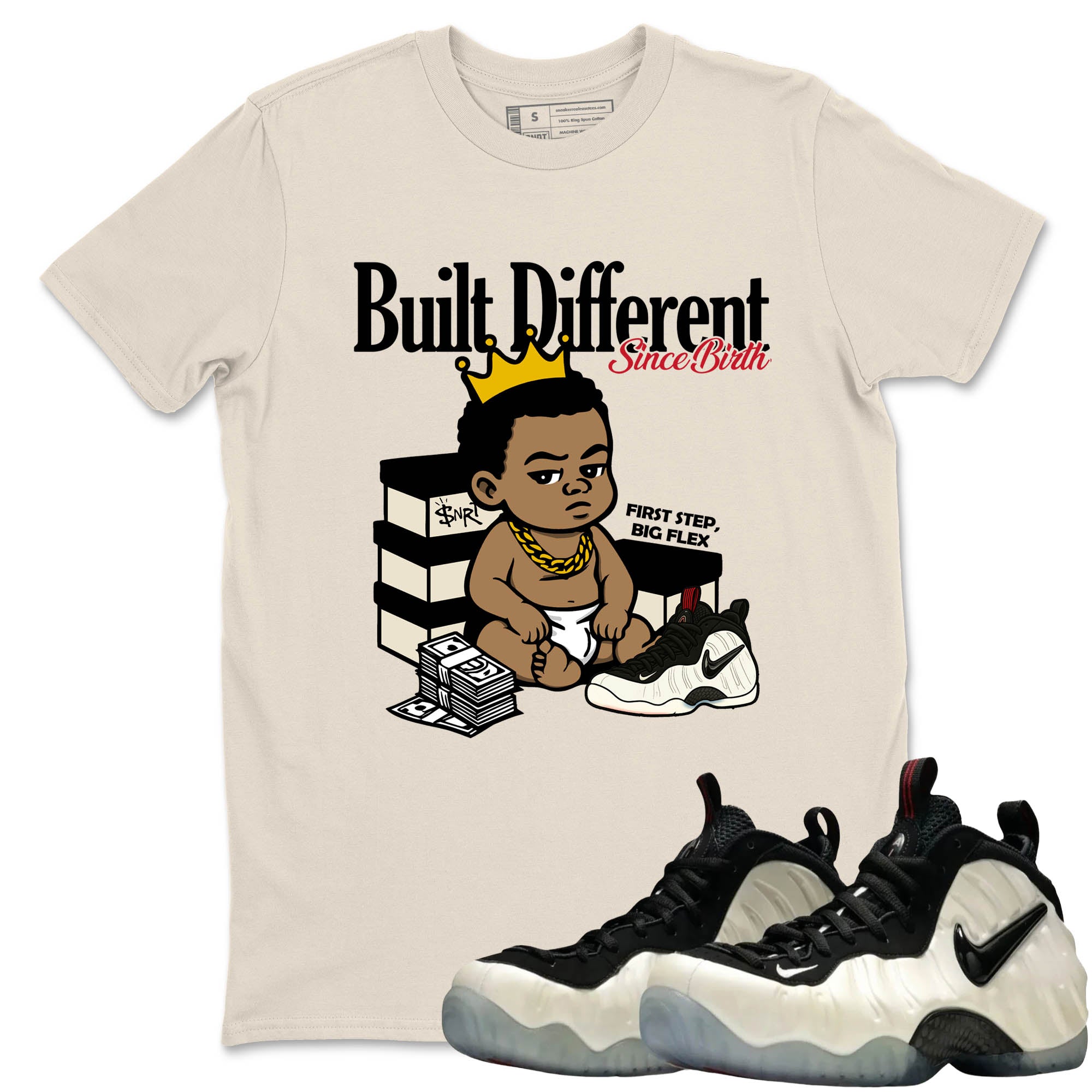 Sneaker Threads  Sneaker Tees To Match Air Foamposite One Pearl  Built Different Since Birth Graphic Tee Natural 1. Perfect for Jordan releases 2025 colorways.