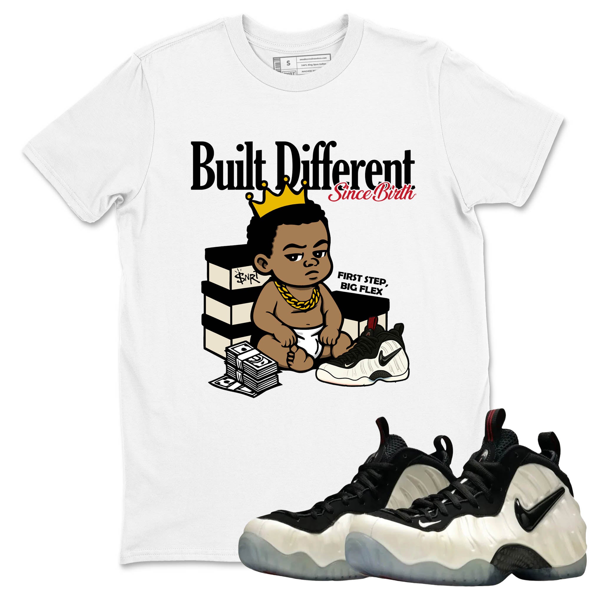Sneaker Threads  Sneaker Tees To Match Air Foamposite One Pearl  Built Different Since Birth Graphic Tee White 1. Perfect for Jordan releases 2025 colorways.