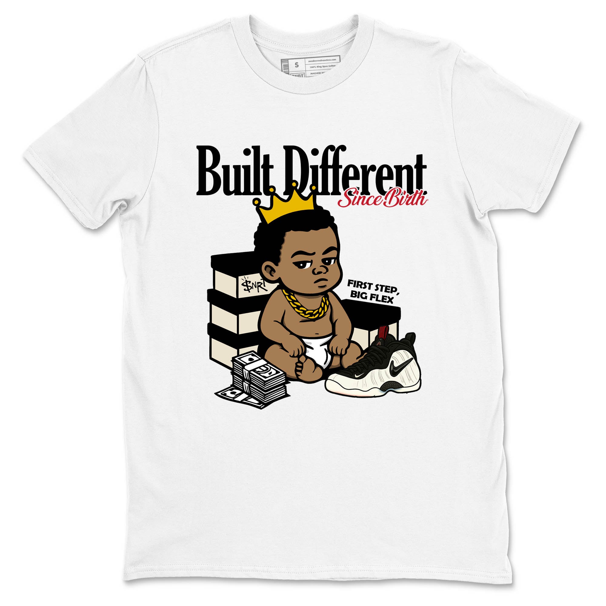 Sneaker Threads  Sneaker Tees To Match Air Foamposite One Pearl  Built Different Since Birth Graphic Tee White 2. Perfect for Jordan releases 2025 colorways.