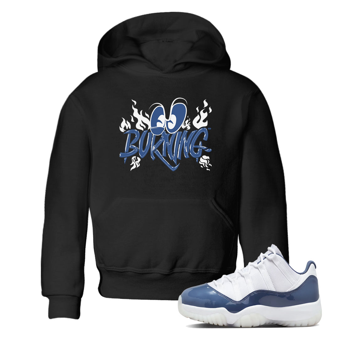 11s Diffused Blue shirts to match jordans Burning sneaker match tees Air Jordan 11 Diffused Blue Drip Gear Zone Youth Baby Black 1 crew neck shirts