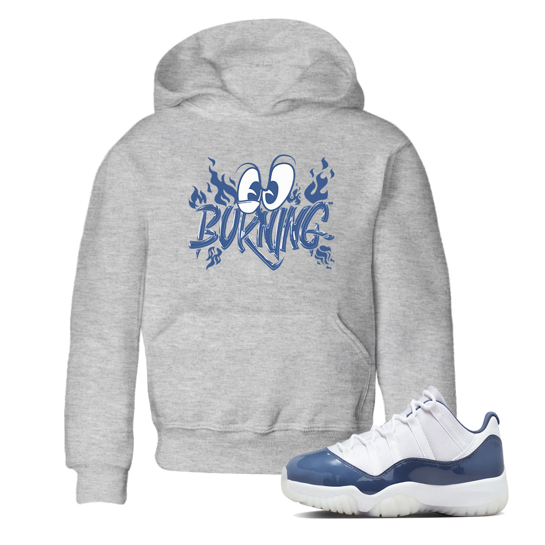 11s Diffused Blue shirts to match jordans Burning sneaker match tees Air Jordan 11 Diffused Blue Drip Gear Zone Youth Baby Heather Grey 1 crew neck shirts