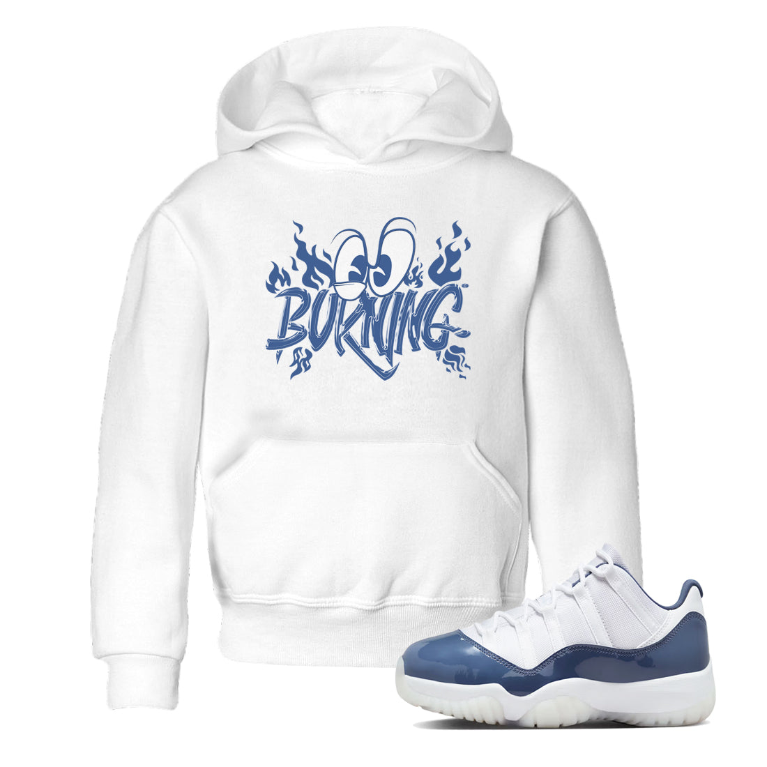 11s Diffused Blue shirts to match jordans Burning sneaker match tees Air Jordan 11 Diffused Blue Drip Gear Zone Youth Baby White 1 crew neck shirts
