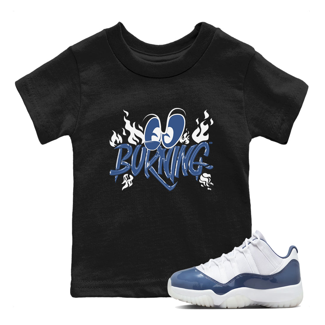 11s Diffused Blue shirts to match jordans Burning sneaker match tees Air Jordan 11 Diffused Blue Drip Gear Zone Youth Baby Black 1 crew neck shirts